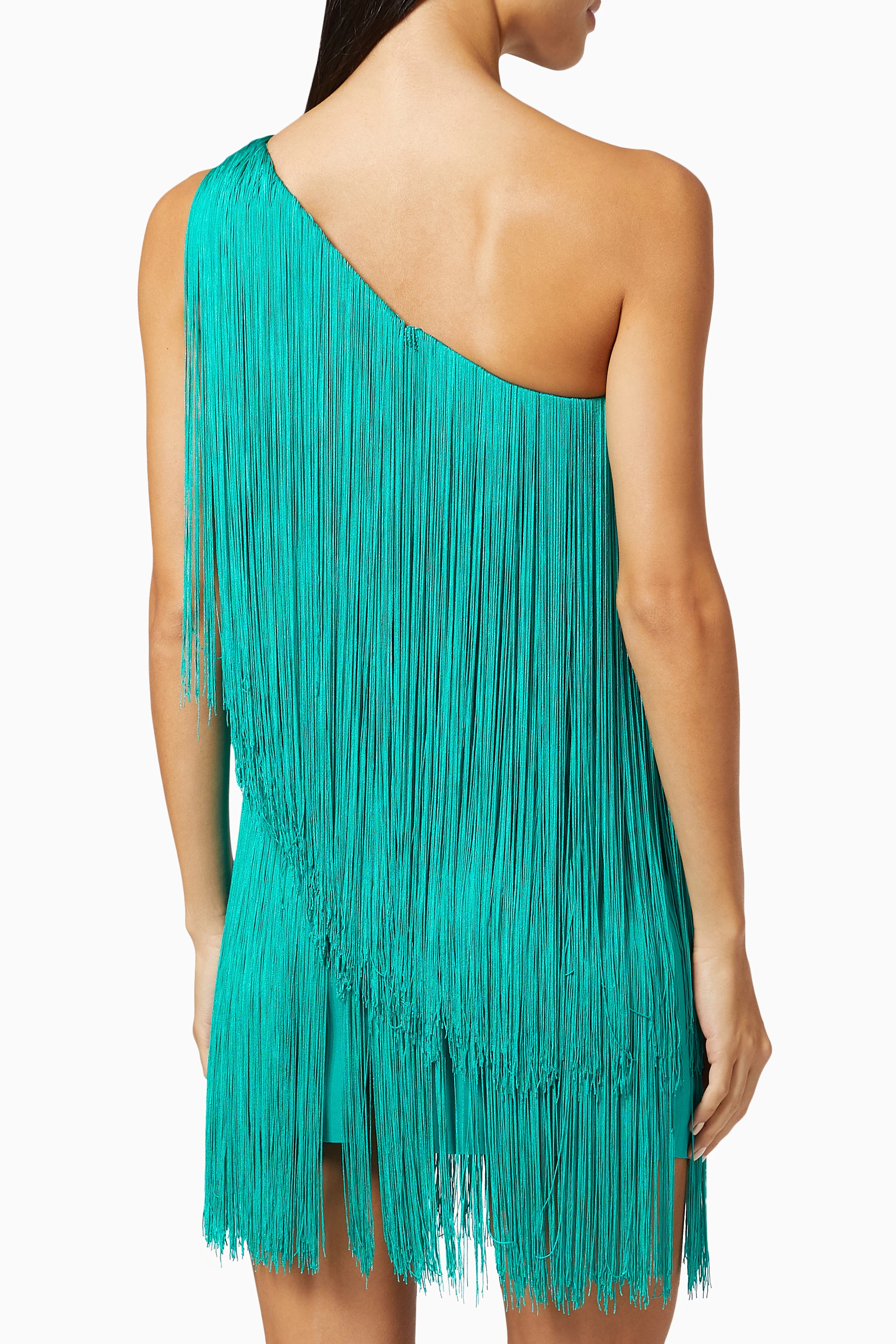 Buy No Pise La Grama Green Cascada Fringe Mini Dress in Viscose Blend for Women in UAE Ounass