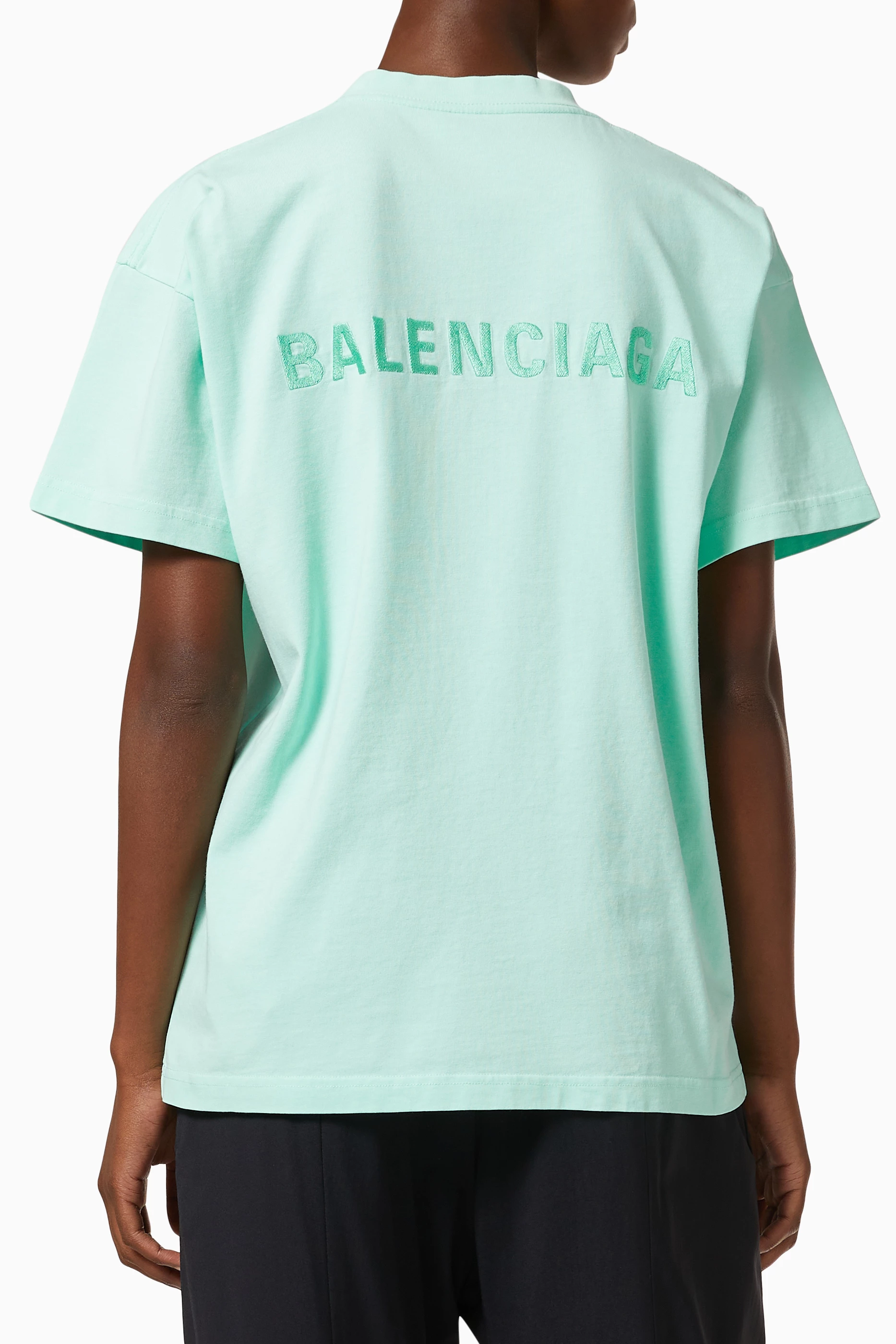 Buy Balenciaga Blue Logo Medium Fit T shirt in Organic Vintage
