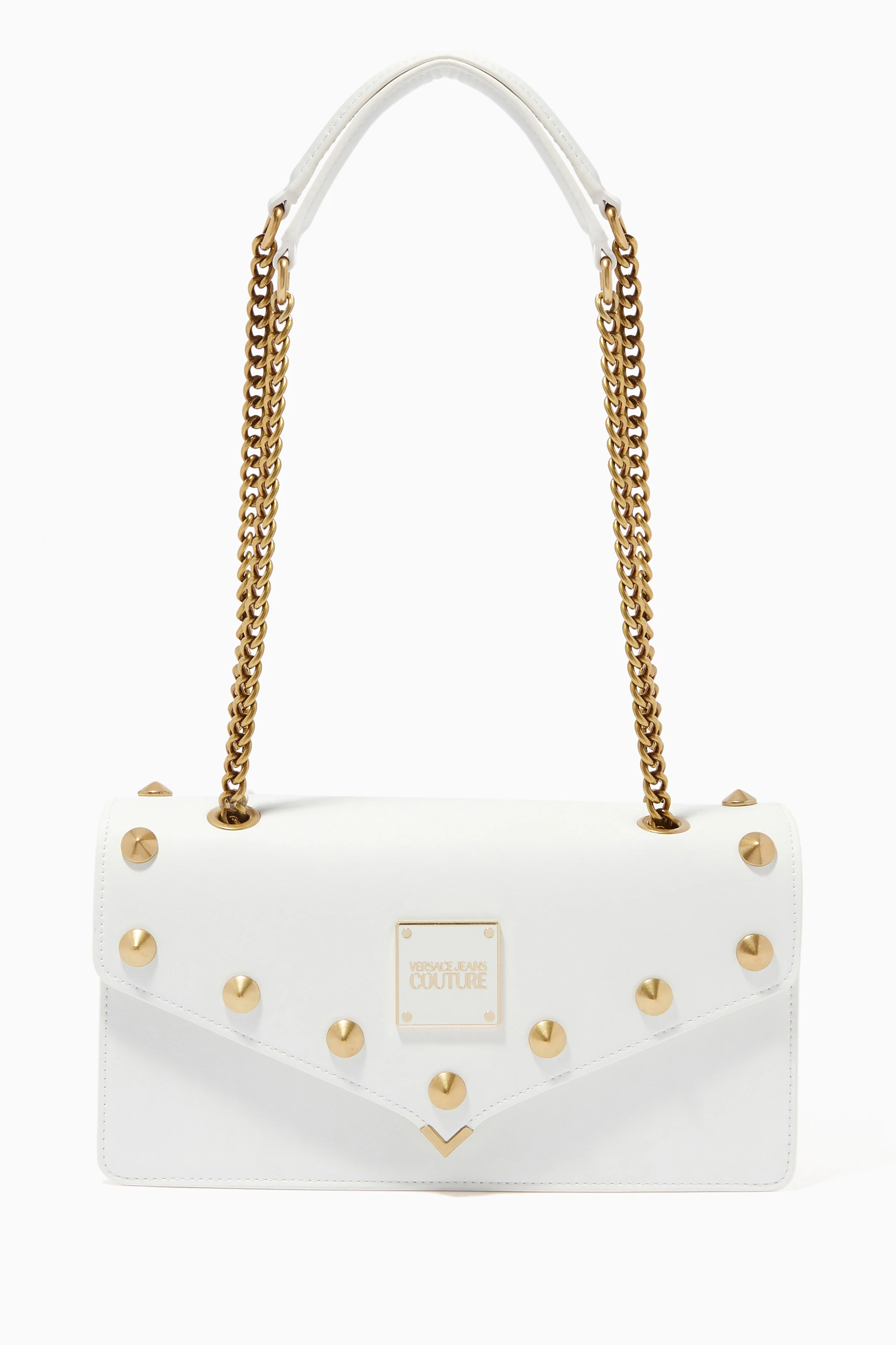 Buy Versace Jeans Couture White Studded Shoulder Bag in Leather