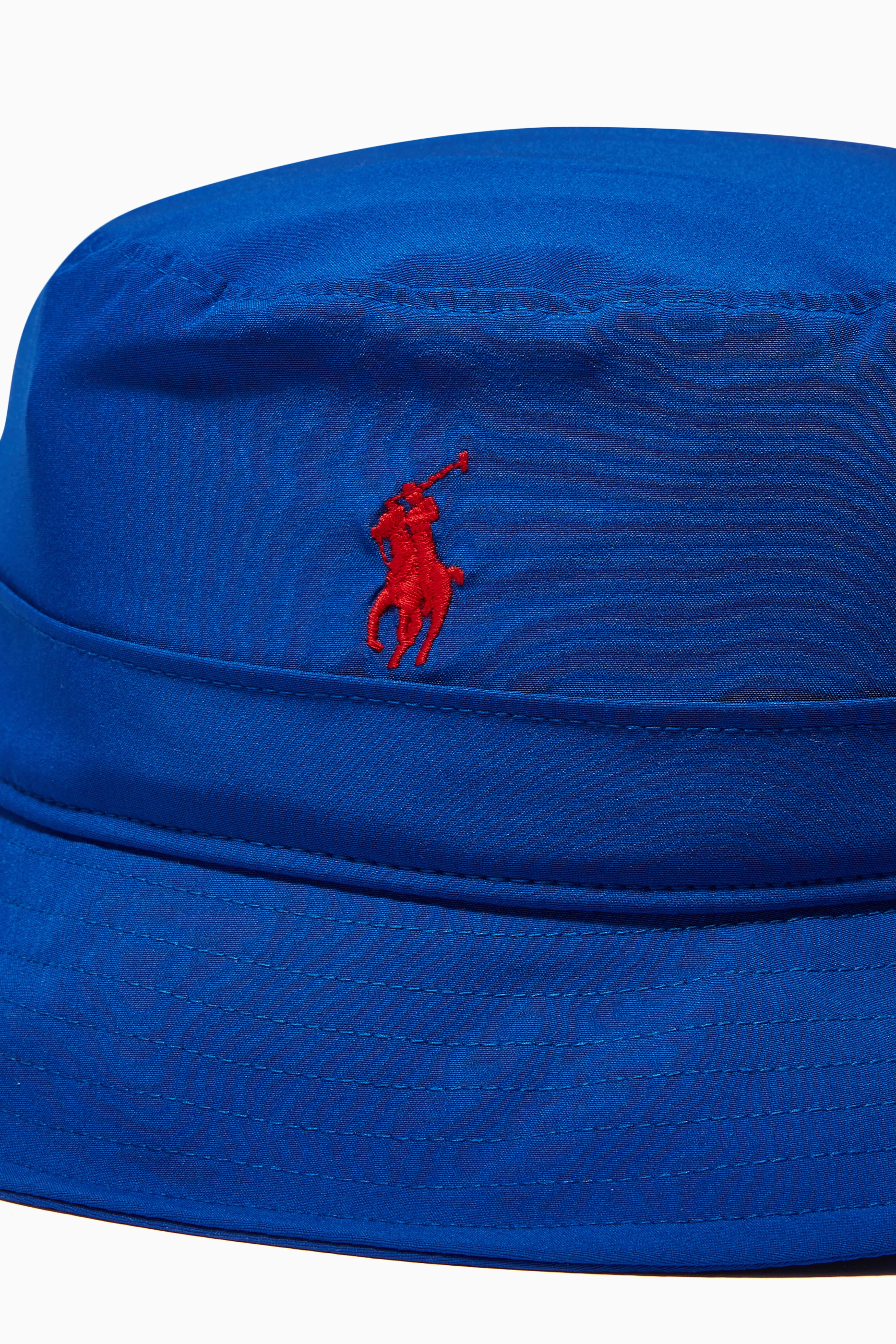 POLO RALPH LAUREN Packable Bucket Hat Blue Newport Navy with Red Pony (as1,  Alpha, s, m) at  Women's Clothing store