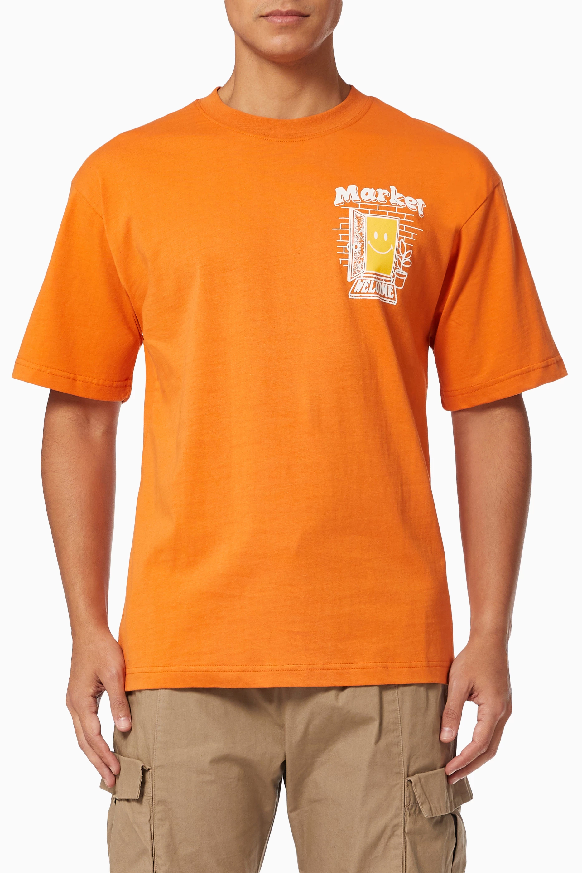 Buy Market Orange Smiley Homegoods T shirt in Cotton for Men in