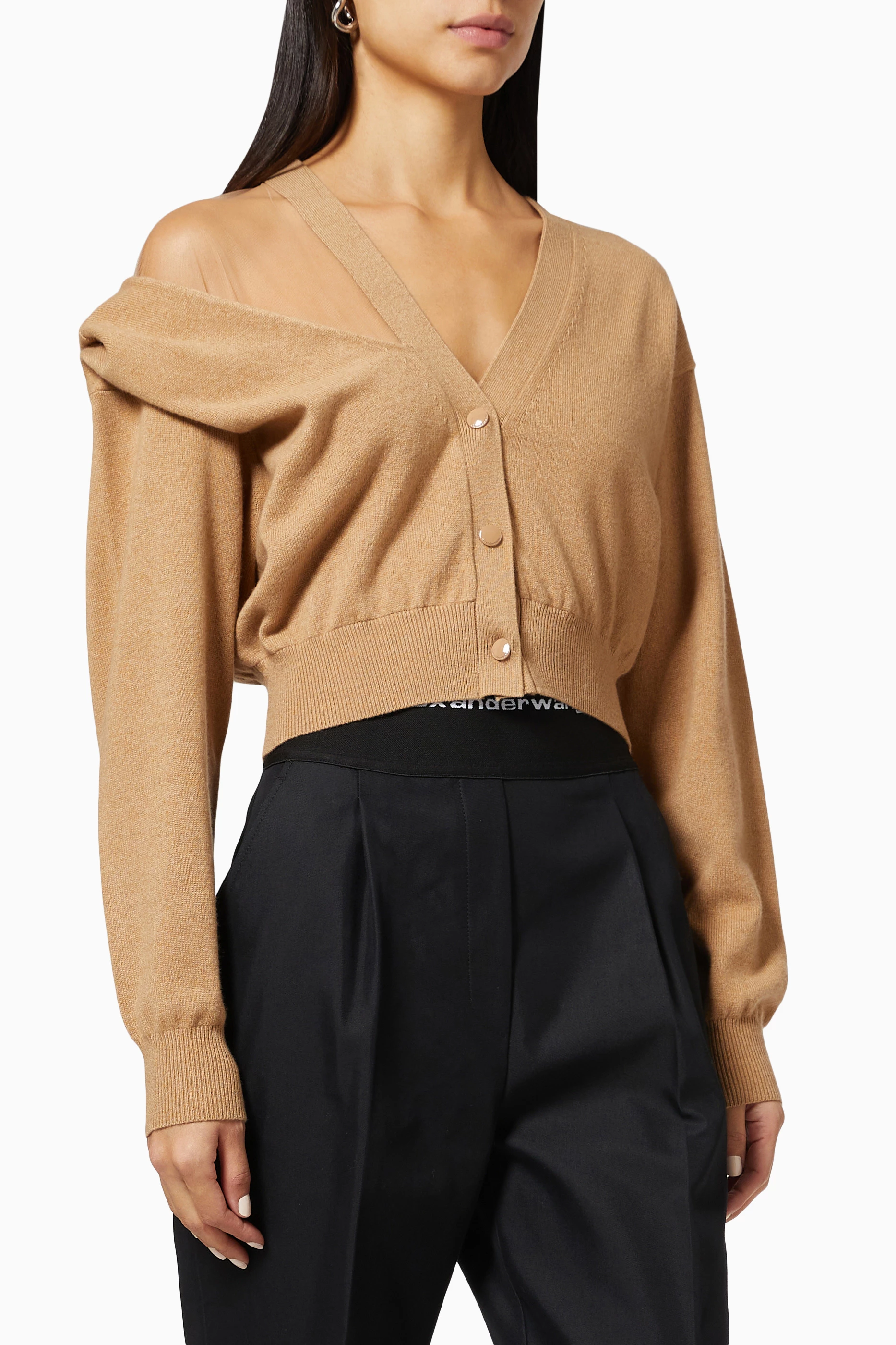 Alexander wang sheer shoulder deals wool & cashmere blend sweater
