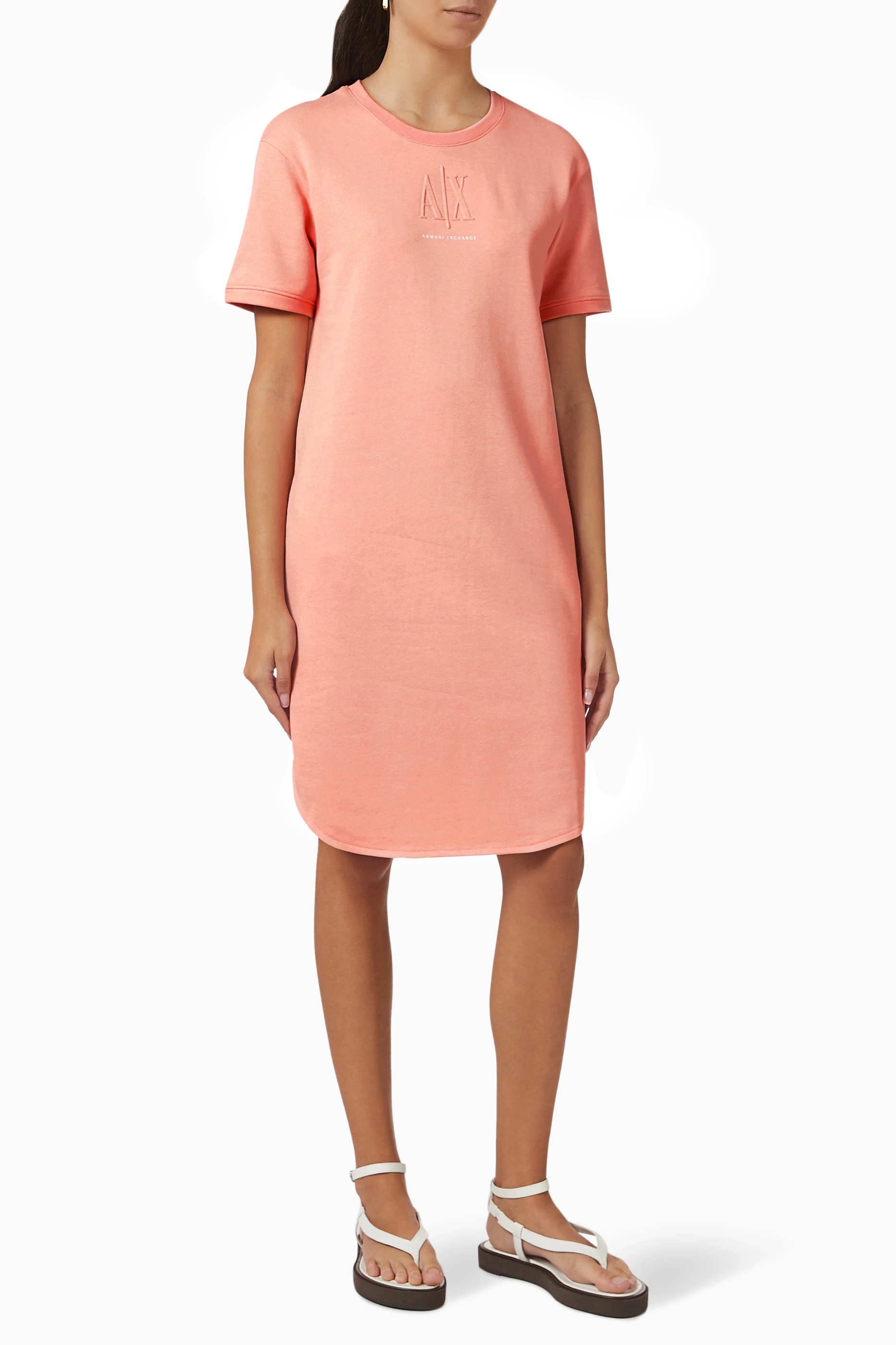 Buy Armani Exchange Pink Embossed Icon AX Logo T shirt Dress in