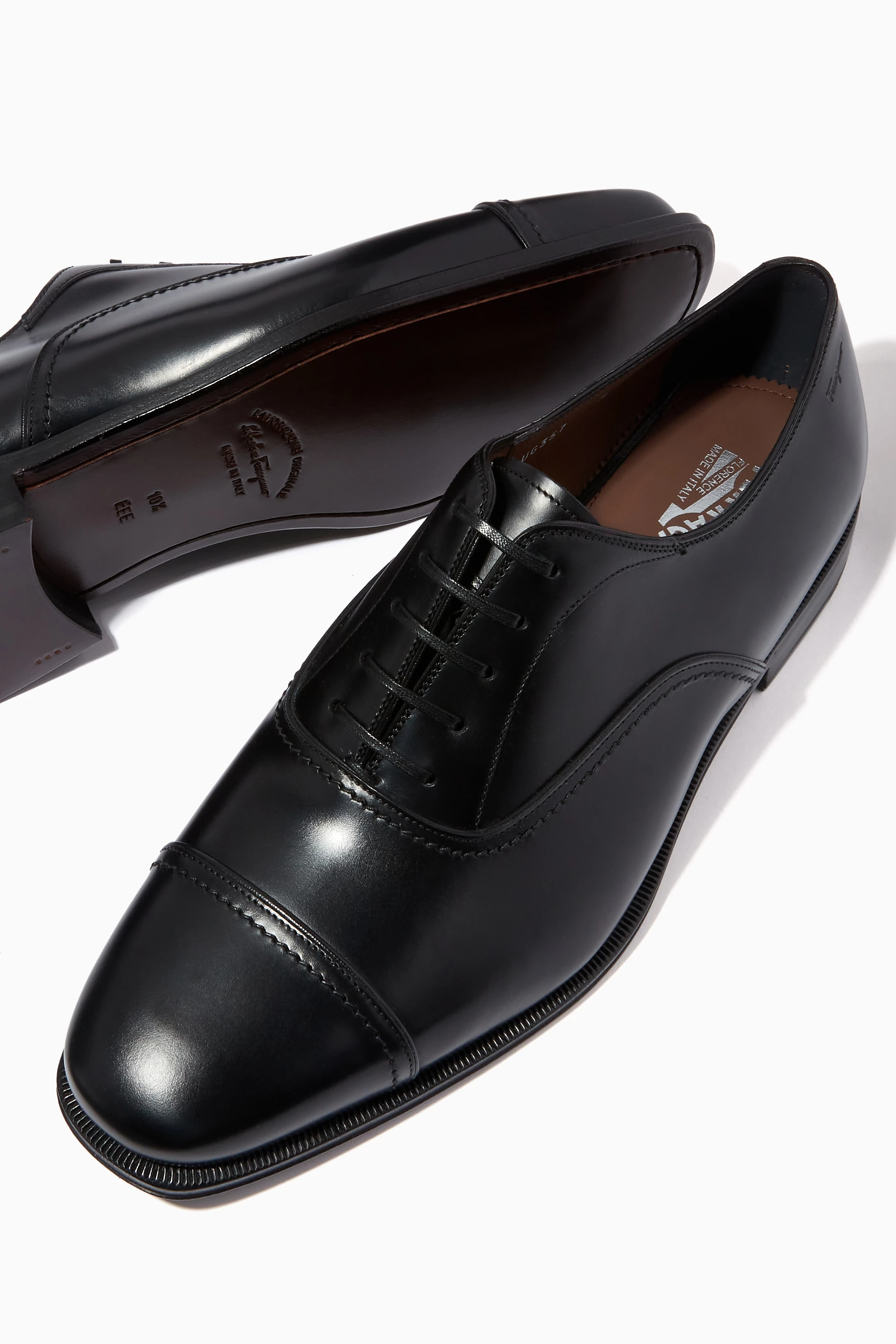 Buy Ferragamo Black Cap Toe Oxford Shoes in Calfskin for Men in