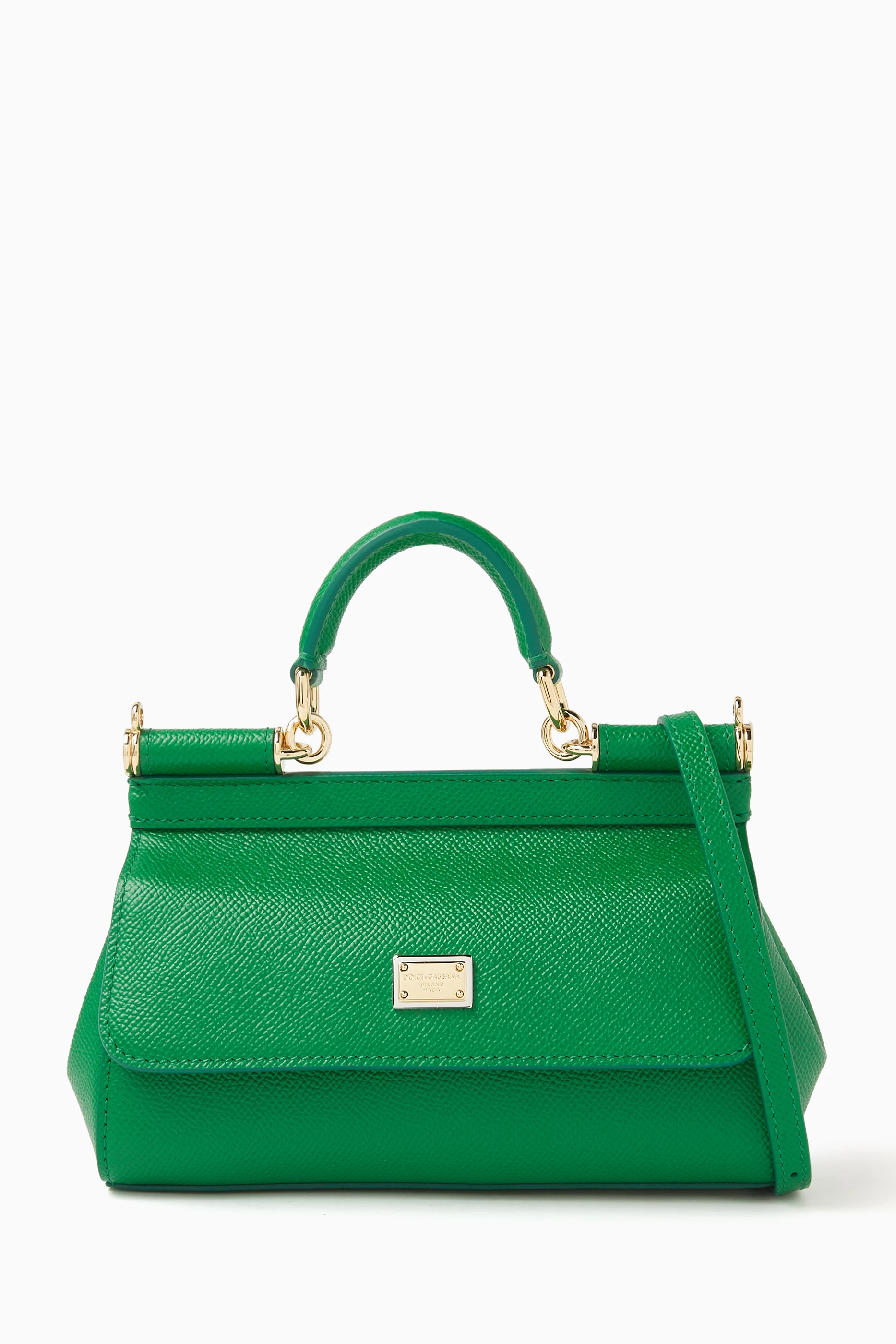 Buy Dolce Gabbana Green Small Sicily Long Top Handle Bag in