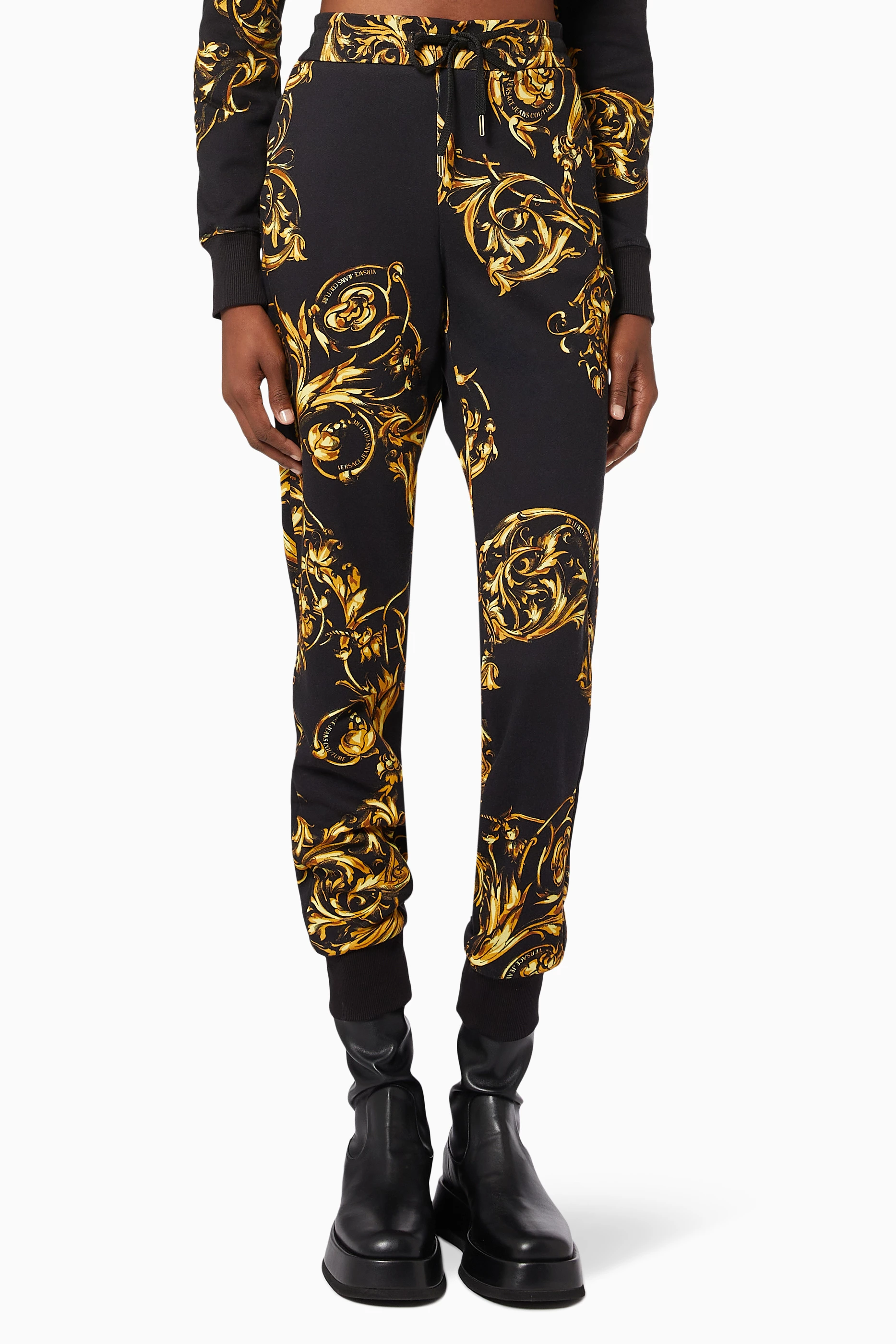 Buy Versace Jeans Couture Black Regalia Baroque Print Sweatpants in Cotton for Women in UAE Ounass
