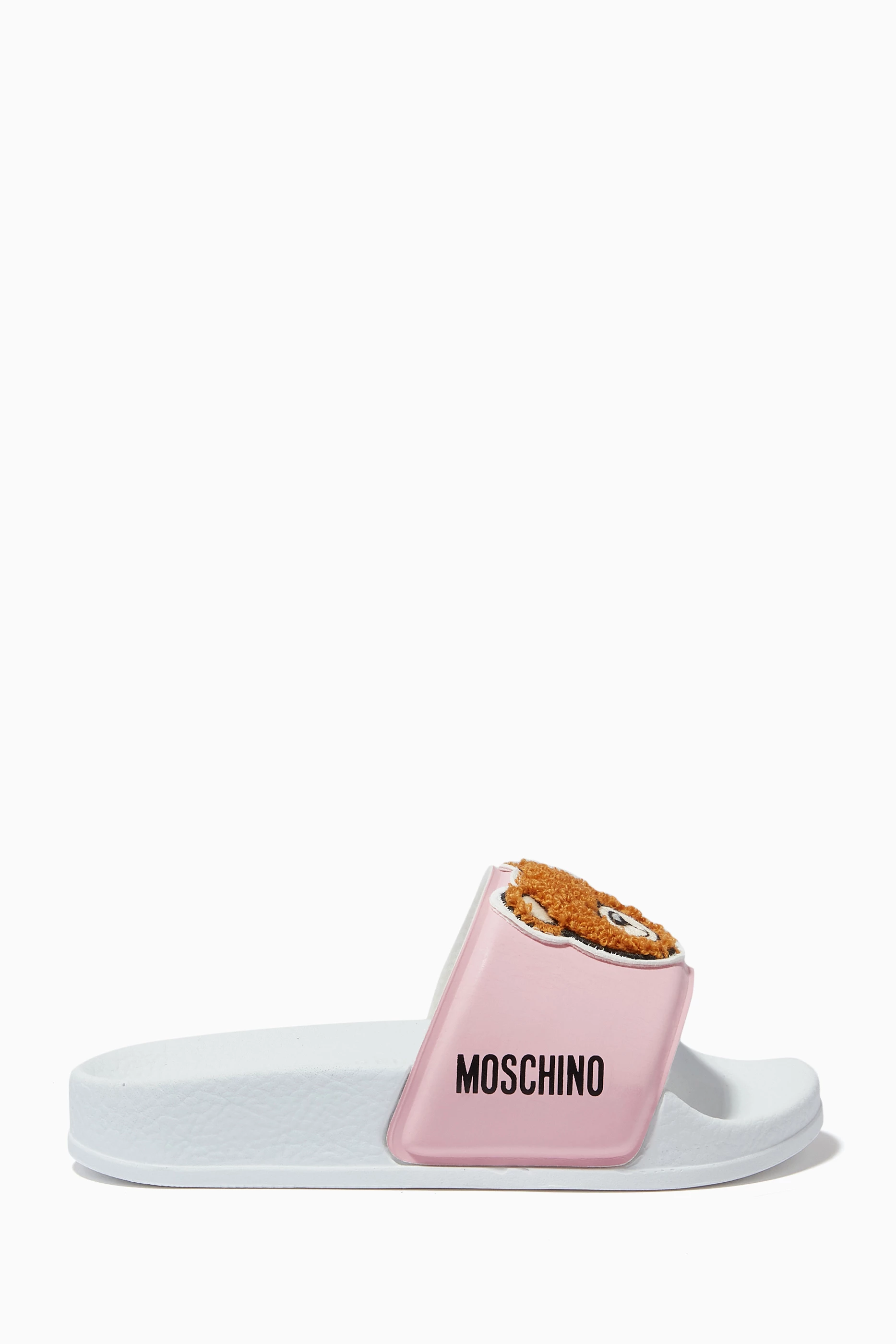 Buy Moschino Pink Contrasting Teddy Bear Slides in Rubber for