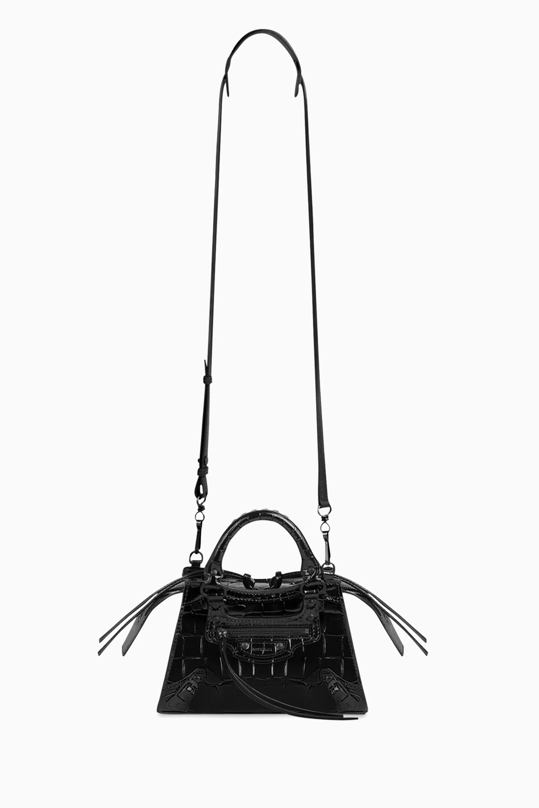 Buy Balenciaga Black Neo Classic Small Top Handle Bag in Croc