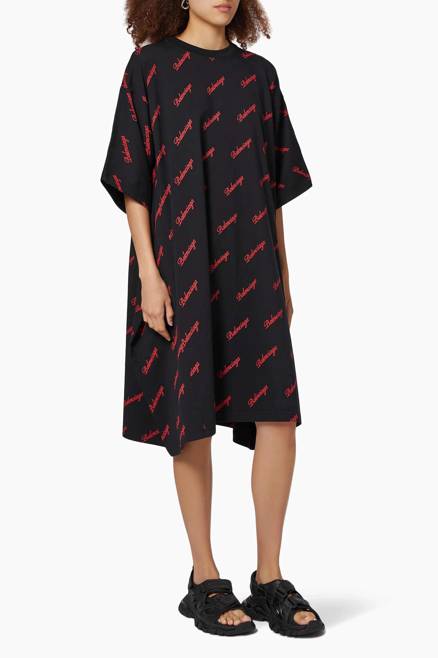 Buy Balenciaga Black Script Logo T shirt Dress in Cotton for Women