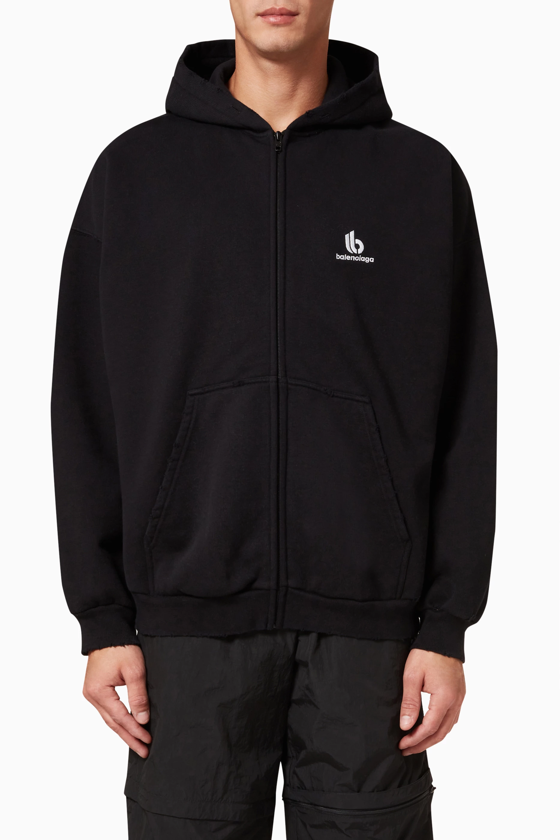 Buy Balenciaga Black Double B Zip Hoodie in Cotton Fleece for Men in UAE Ounass