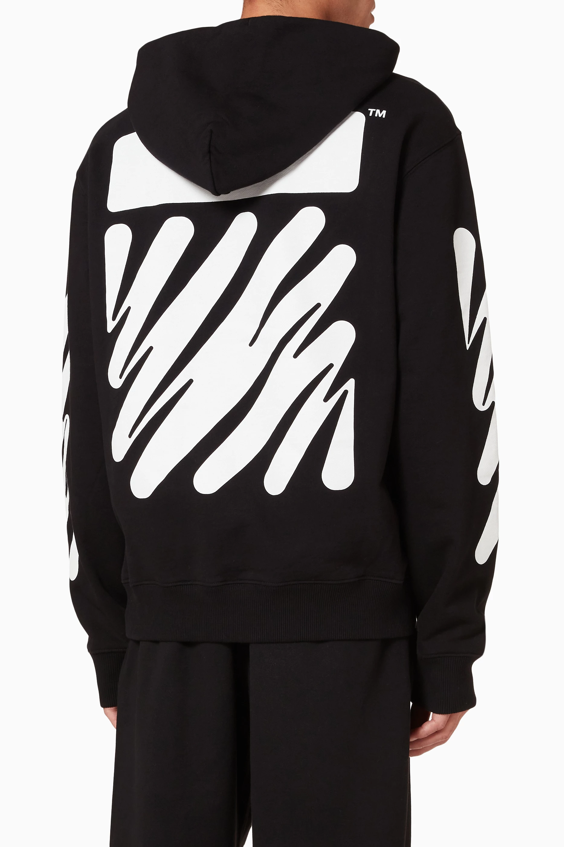 Buy Off White Black Wave Arrows Slim Hoodie in Cotton Terry for