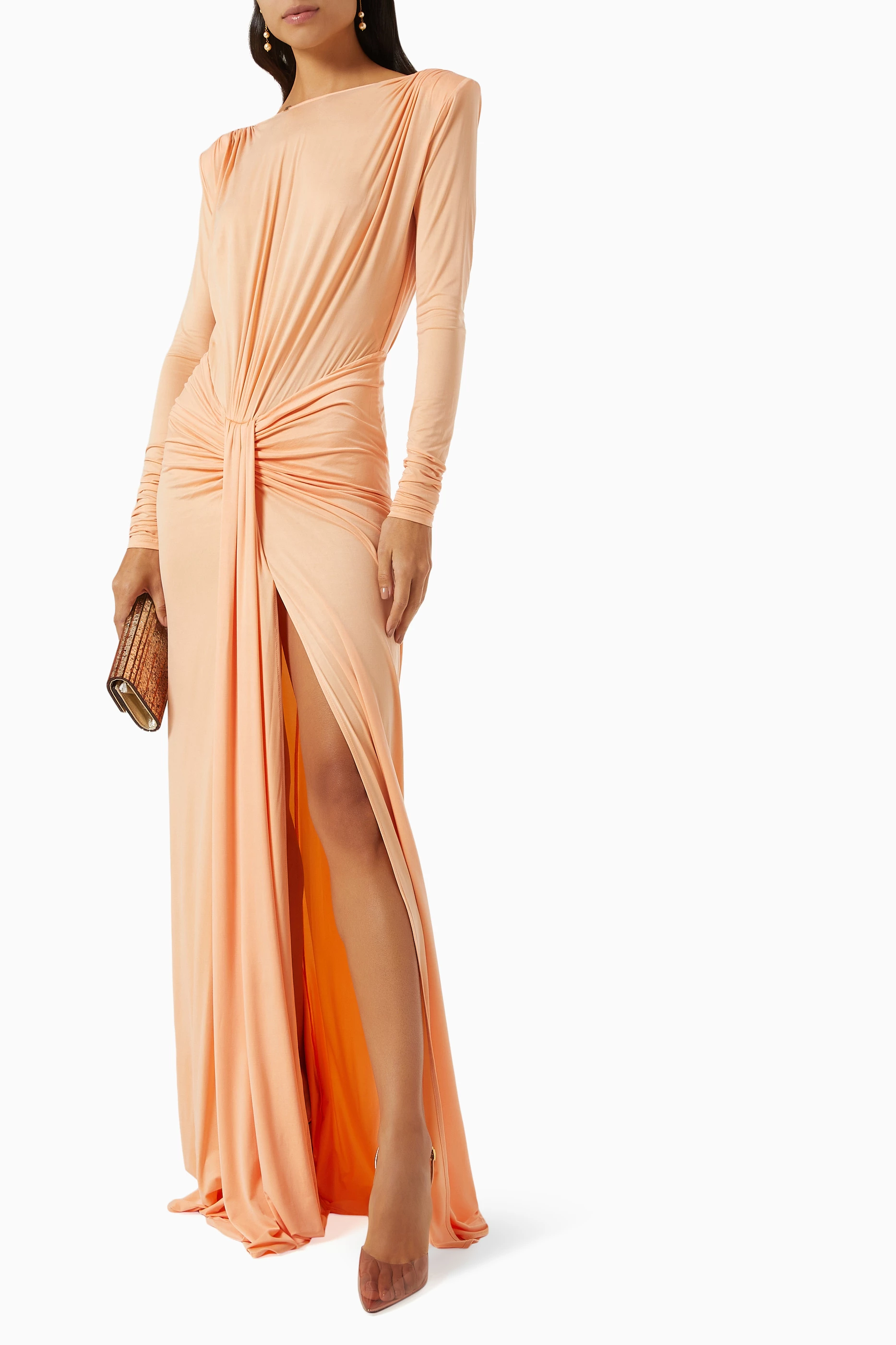 Orange drape dress hot sale