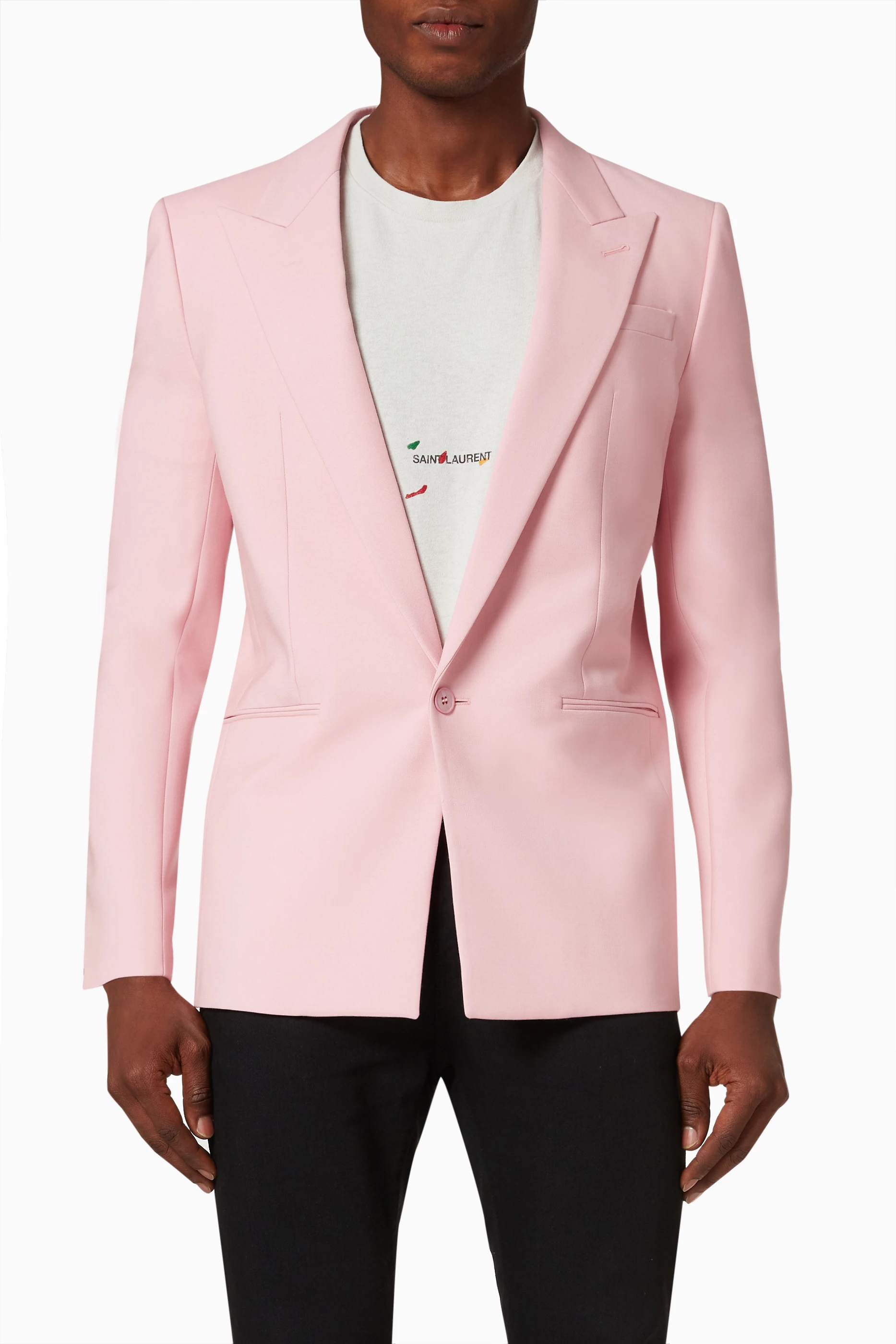 Buy SAINT LAURENT Pink Single Breasted Jacket in Wool Mohair for Men in UAE Ounass