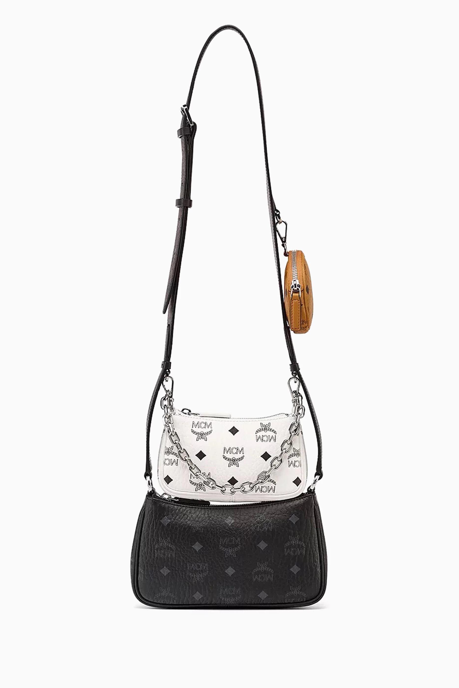Buy MCM Neutral Crossbody Pouch Trio in Visetos Original for Women