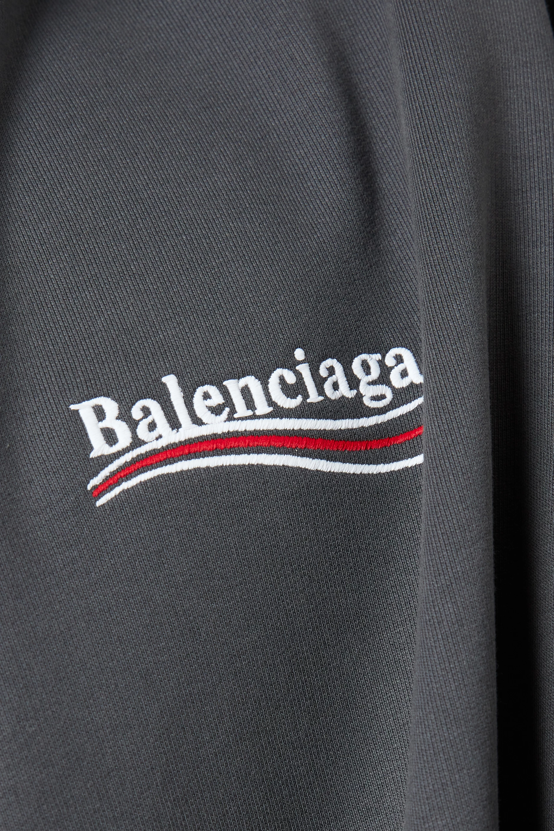 Buy Balenciaga Grey Political Campaign Large Fit Hoodie in Cotton
