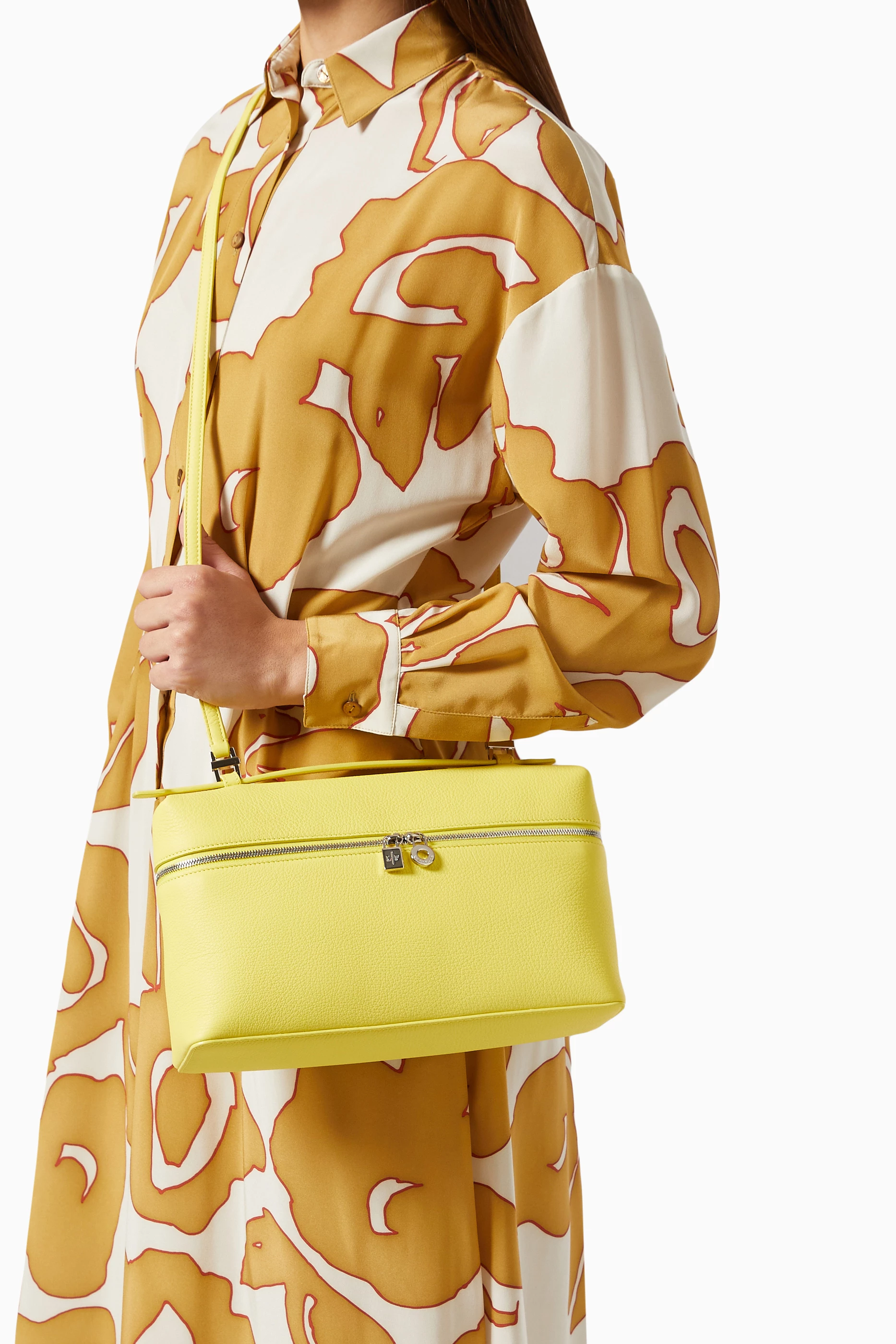 Loro Piana Ostrich Extra Pocket L27 Cross-body Bag in Yellow