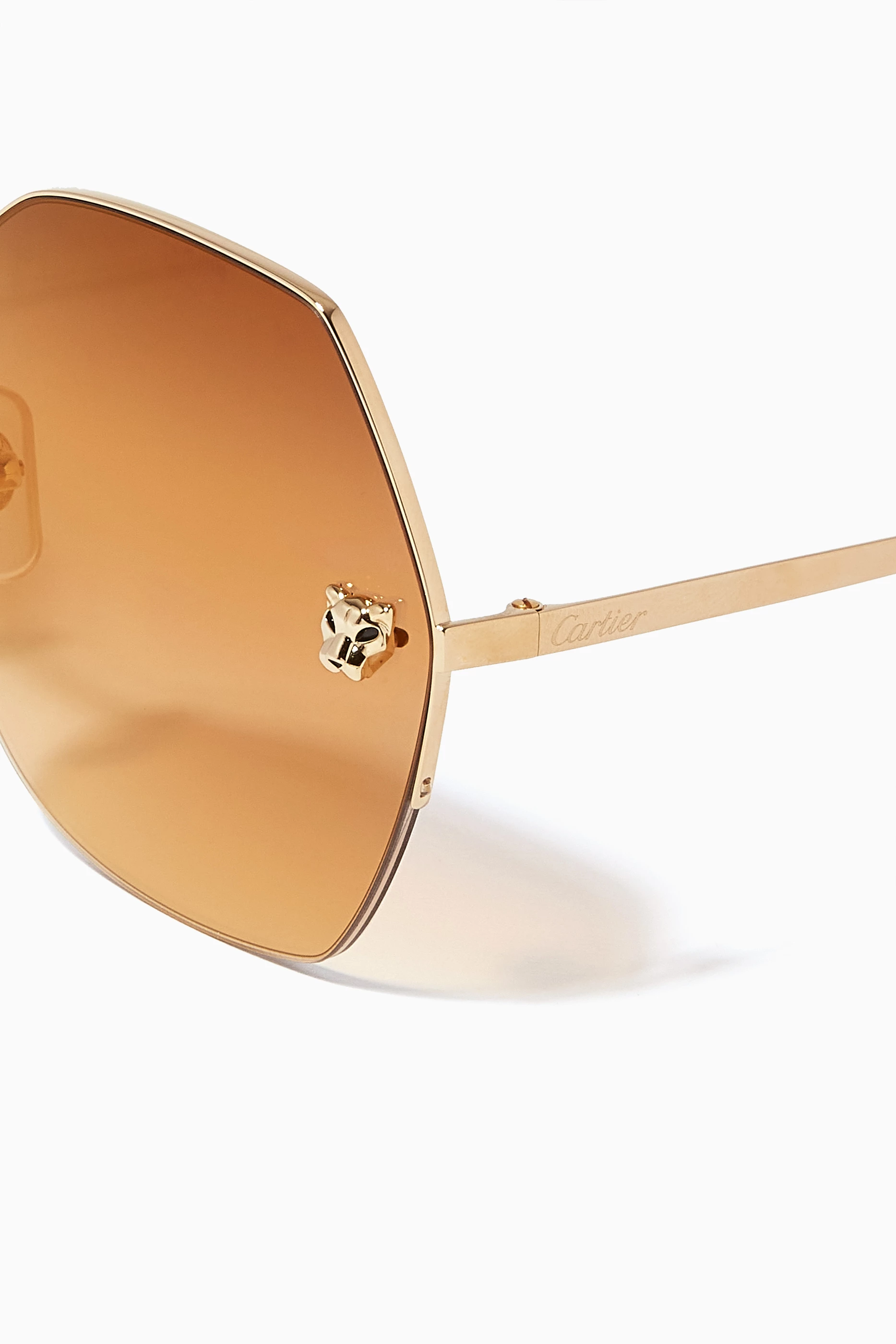Buy Cartier Gold Panth re de Cartier Round Sunglasses in Metal for