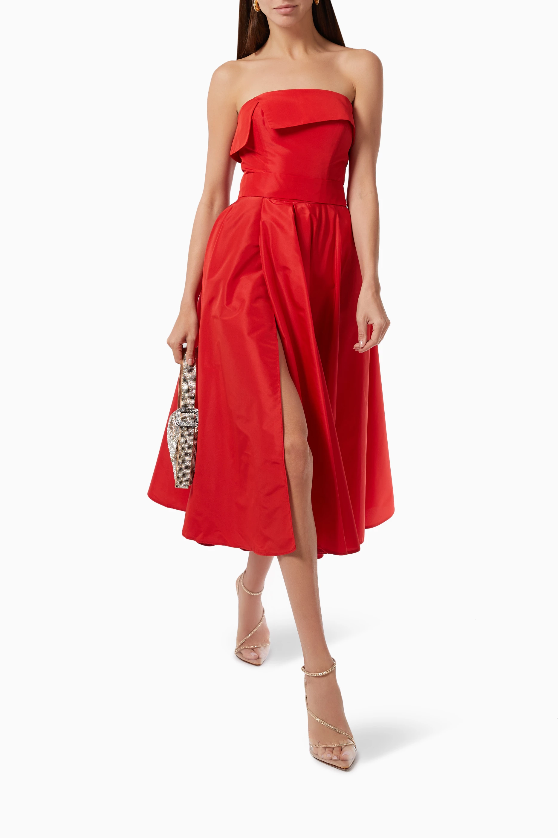 Buy NASS Red Strapless Taffeta Dress for Women in UAE Ounass