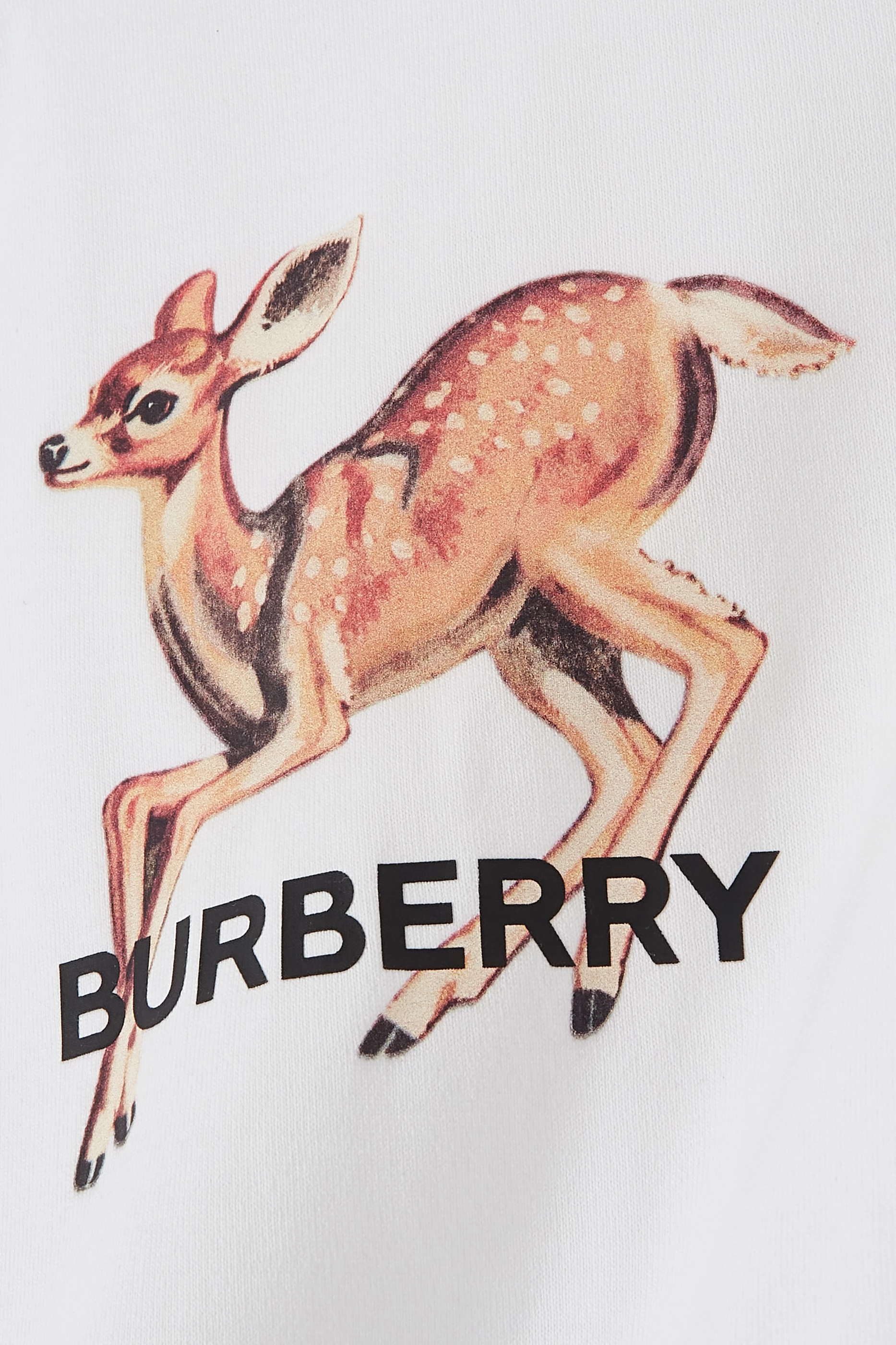 Buy Burberry White Deer Print T shirt in Organic Cotton for Girls