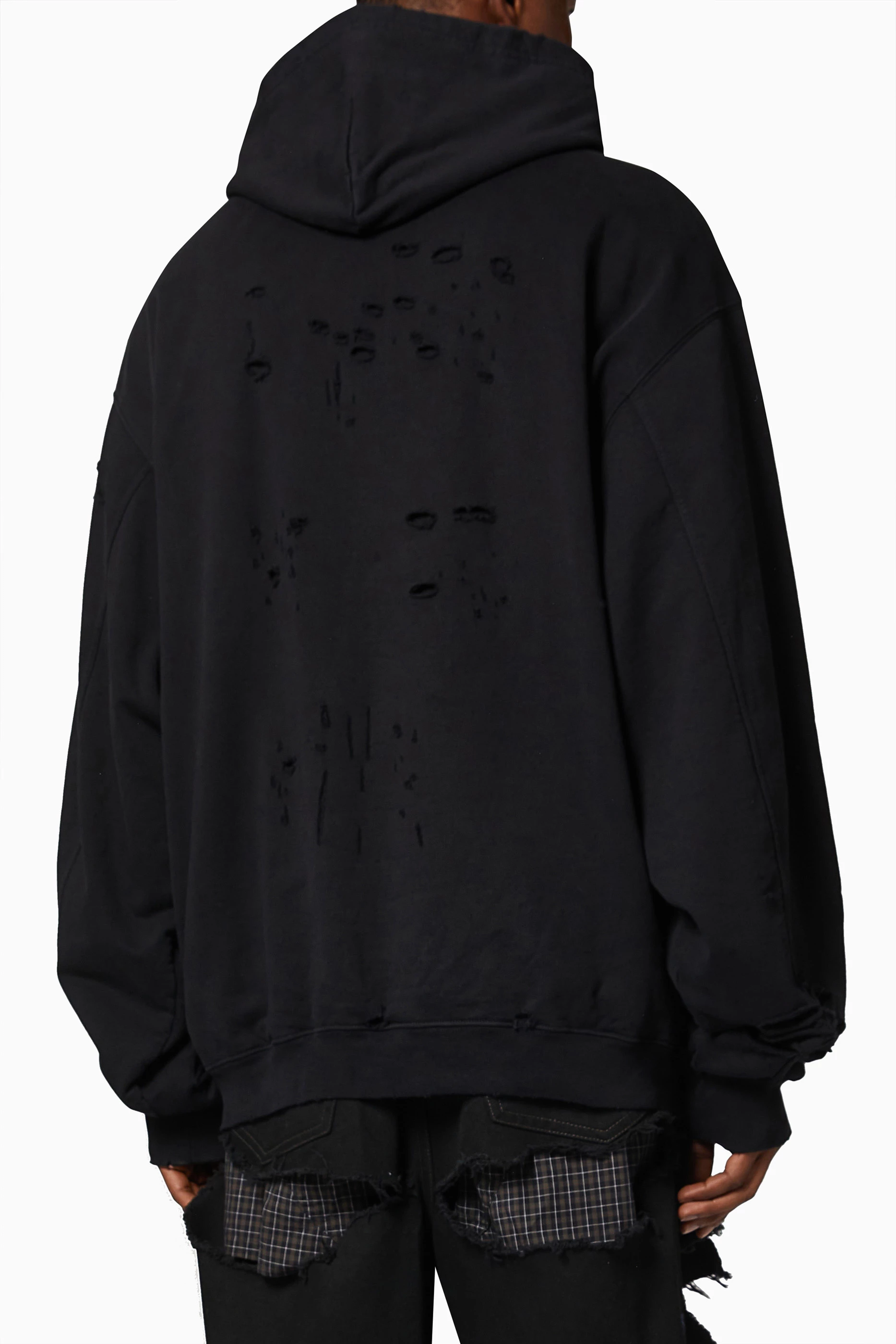 Buy Balenciaga Black Caps Destroyed Oversized Hoodie in Organic
