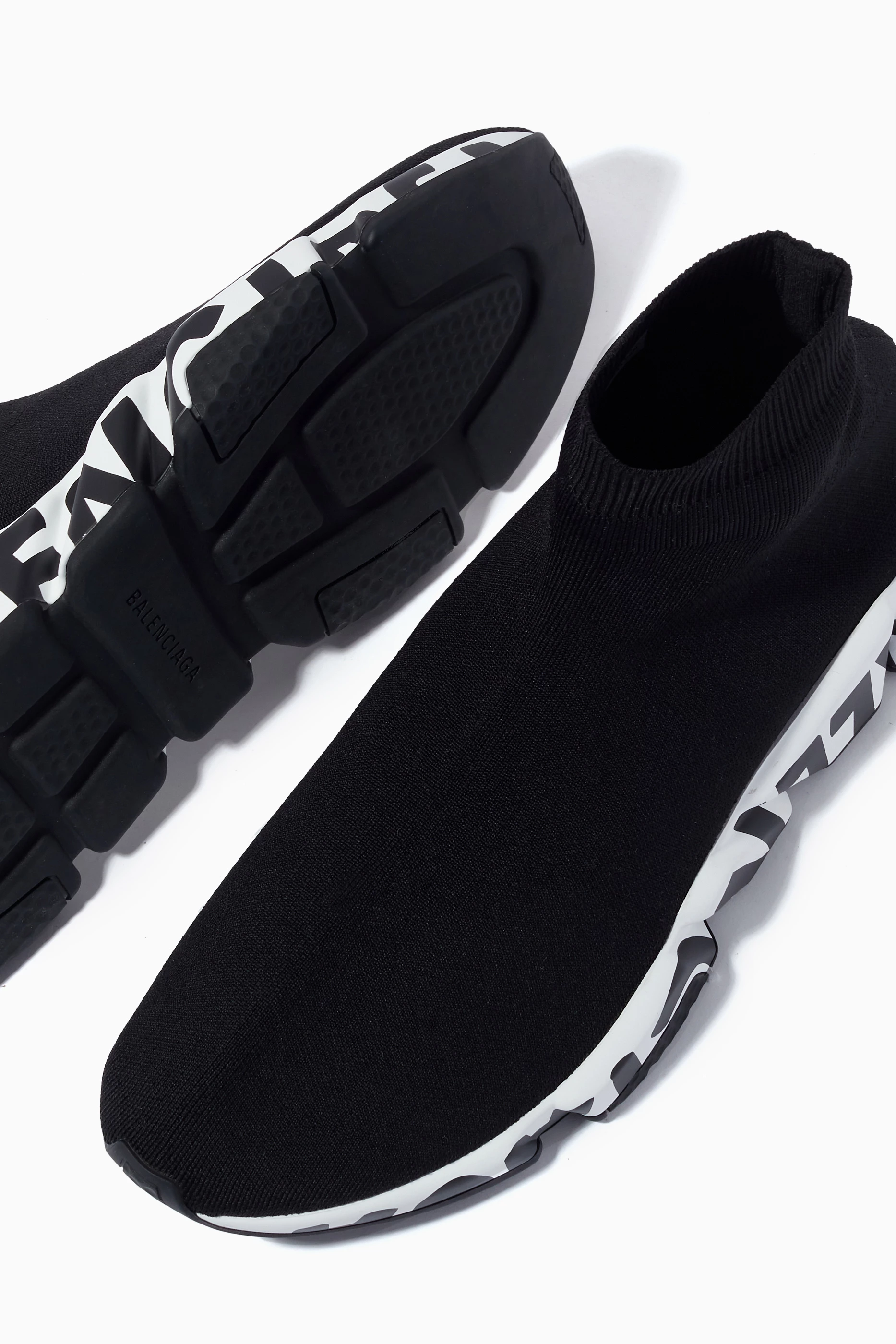 Buy Balenciaga Black Speed Graffiti Sneakers in Jacquard Knit for