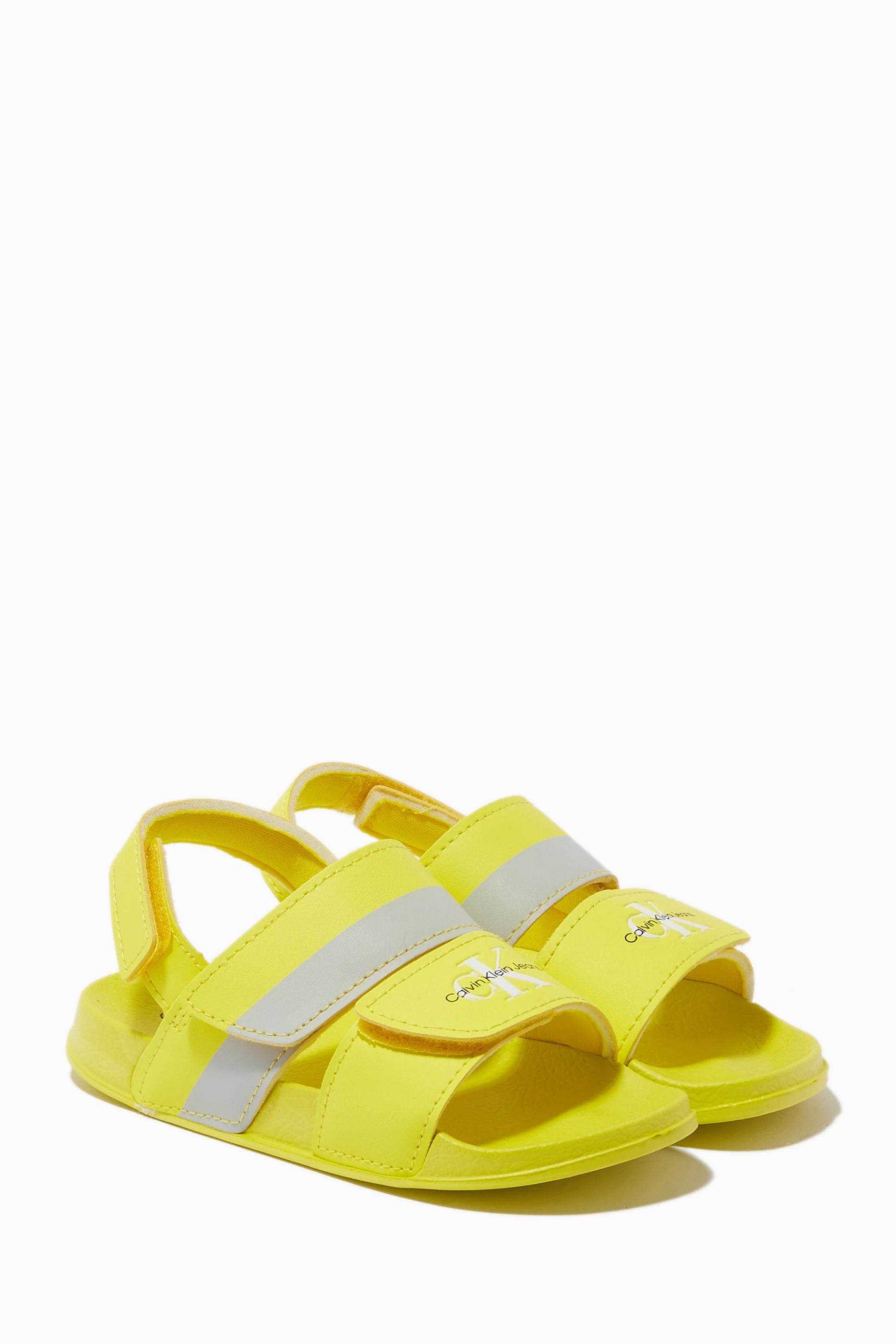 Buy Calvin Klein Yellow Logo Print Velcro Sandals for Boys in UAE