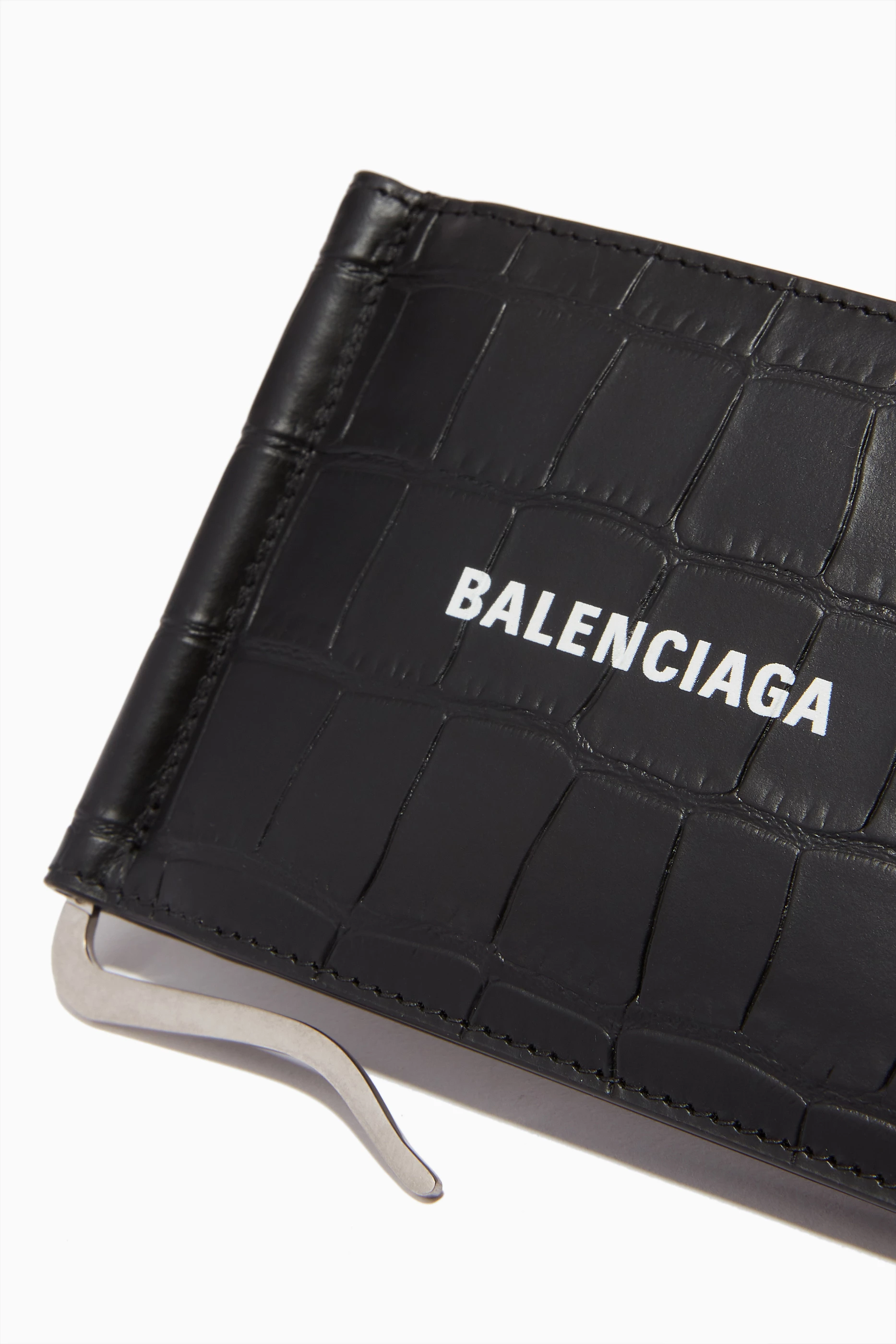 Buy Balenciaga Black Cash Folded Bill Clip Card Holder in Croc embossed Leather for Men in UAE Ounass