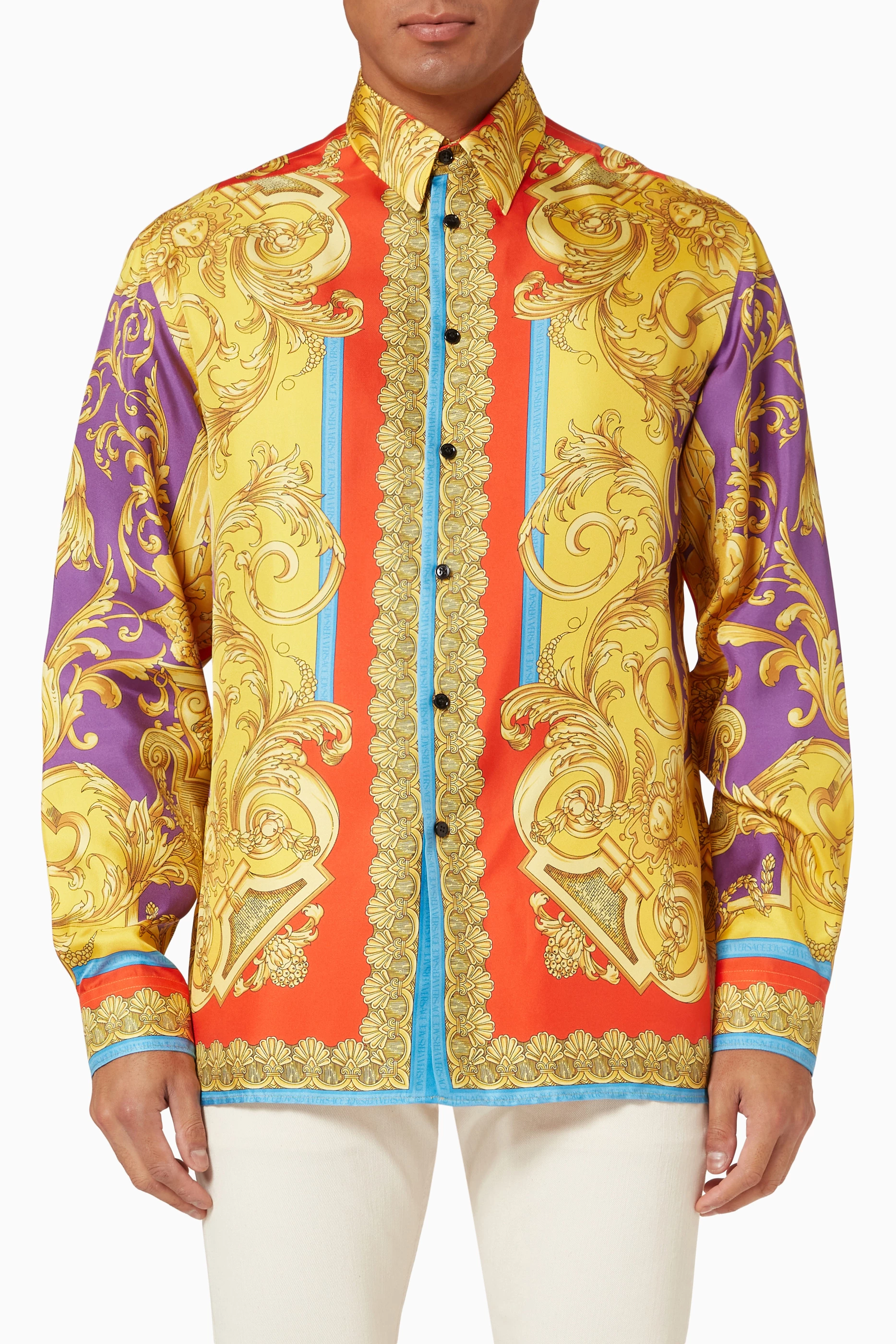 Buy Versace Multicolour Barocco Goddess Shirt in Silk for Men in