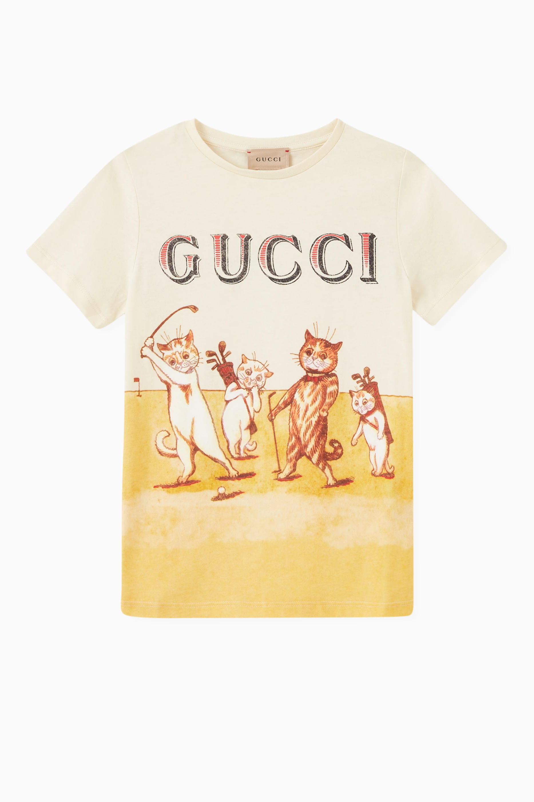 Buy Gucci Neutral Cat Playing Golf Print T shirt in Cotton for UNISEX in UAE Ounass