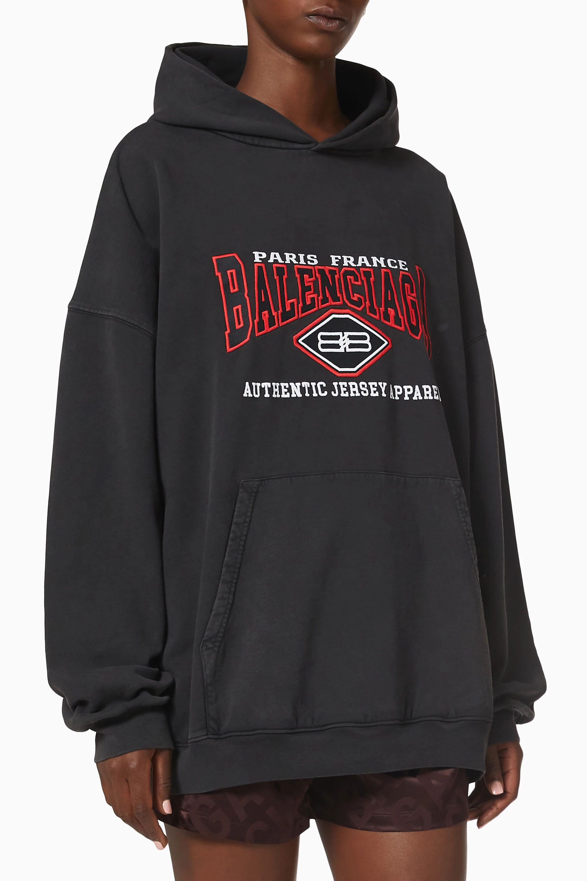 Buy Balenciaga Black Logo Large Fit Hoodie in Cotton Fleece for Women in UAE Ounass