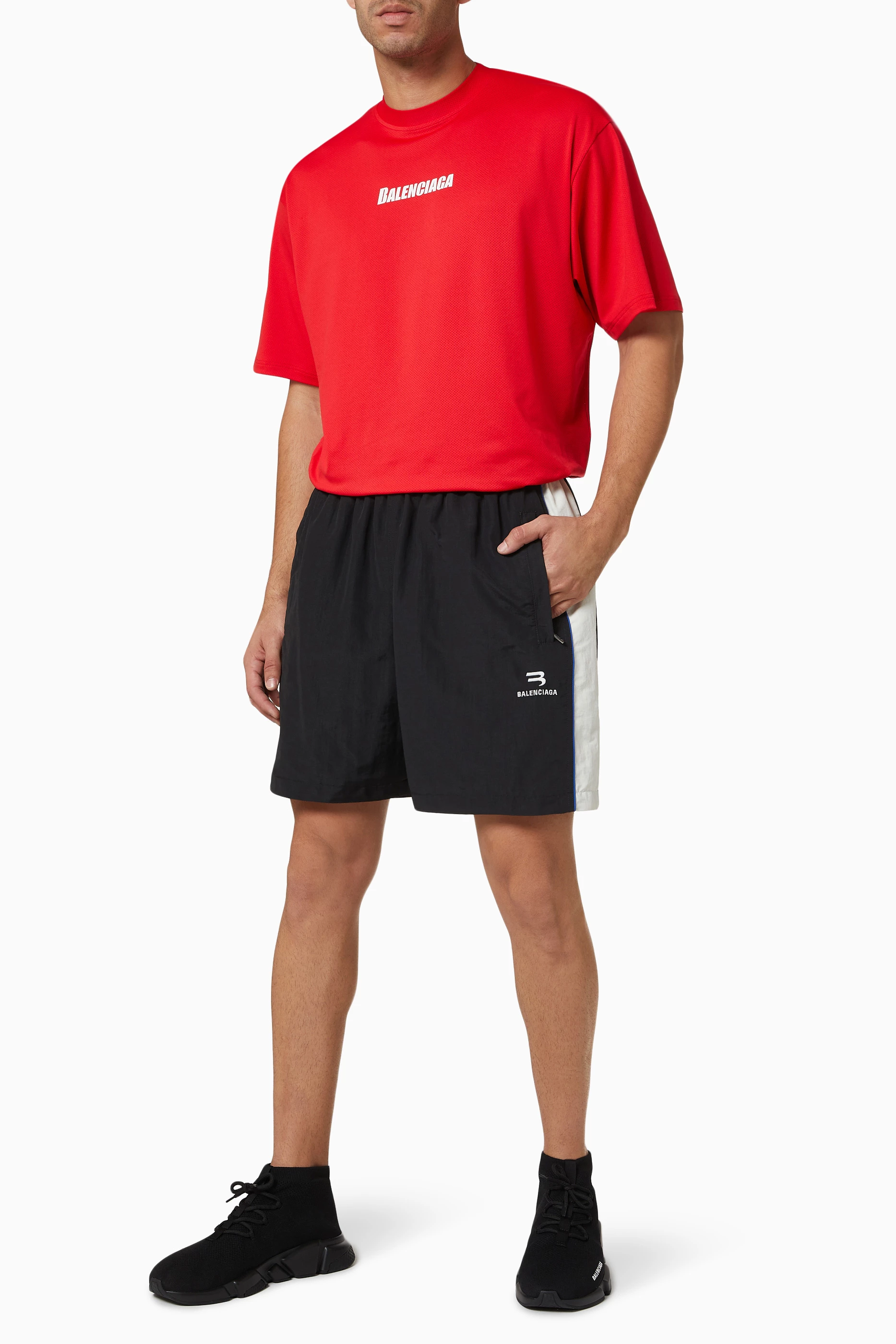 Buy Balenciaga Black Sporty B Tracksuit Shorts in Nylon for Men in