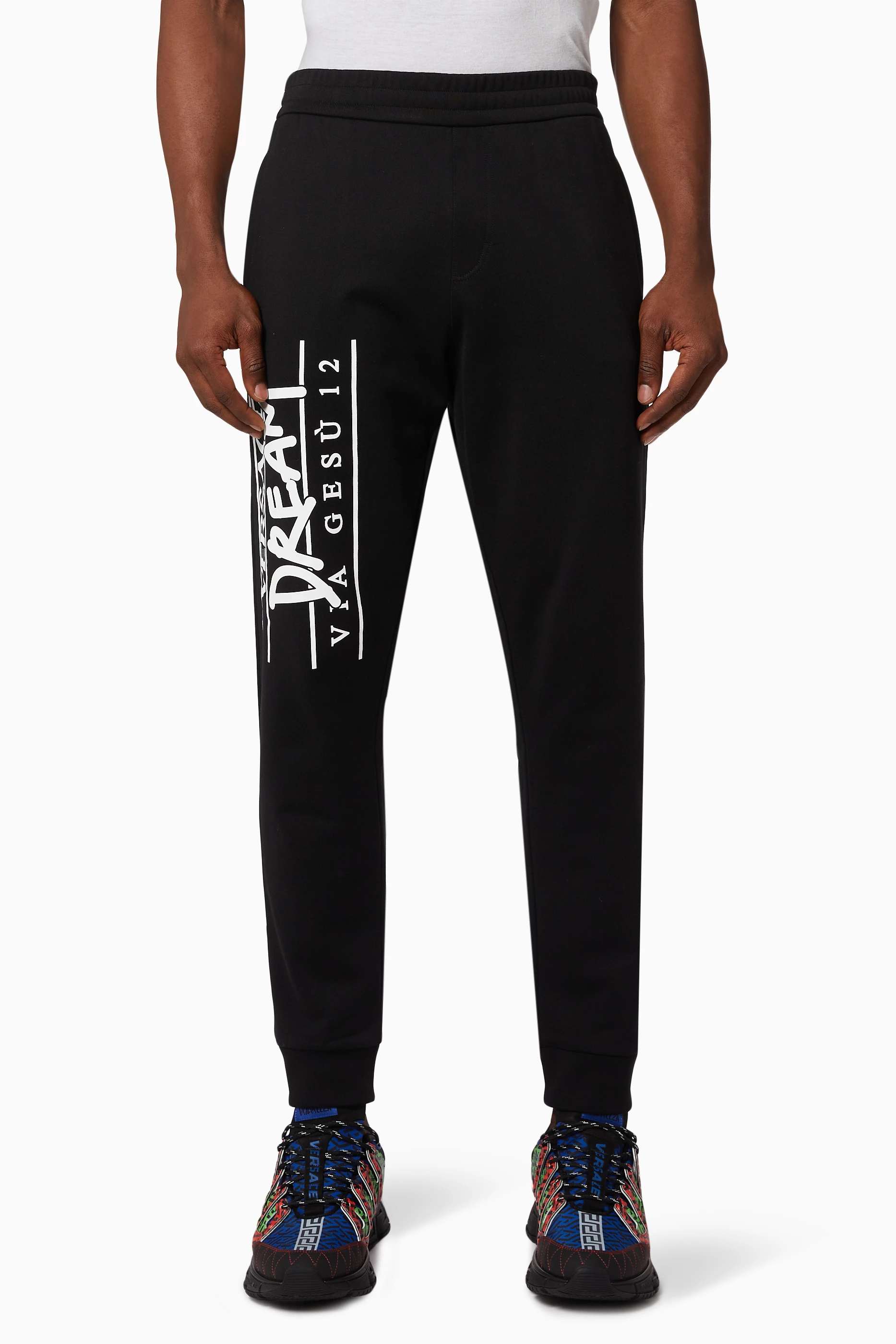 Buy Versace Black Dream Logo Sweatpants in Fleece for Men in UAE