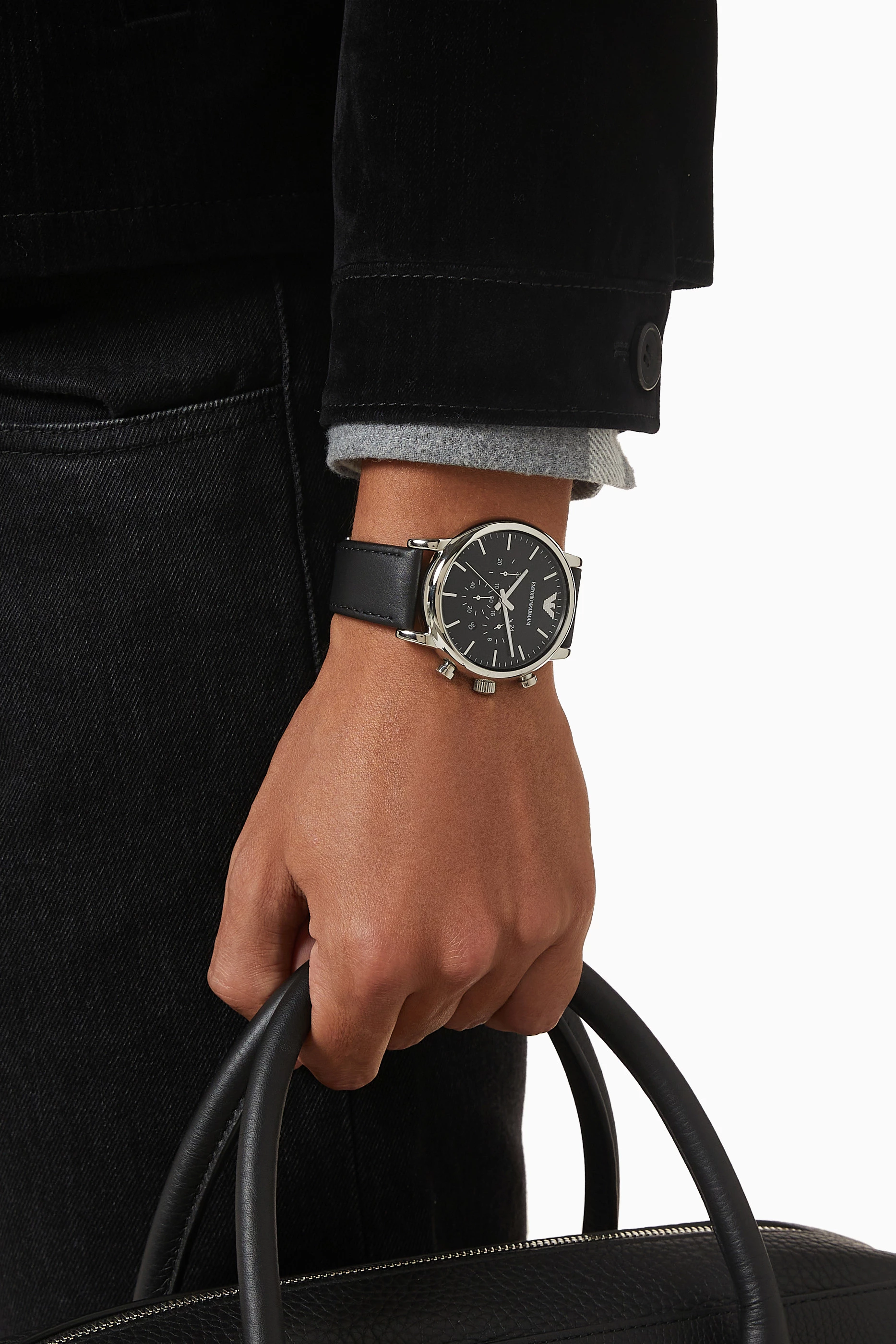 Buy Emporio Armani in UAE 46mm Men for Ounass Black Chrono Luigi Watch, 