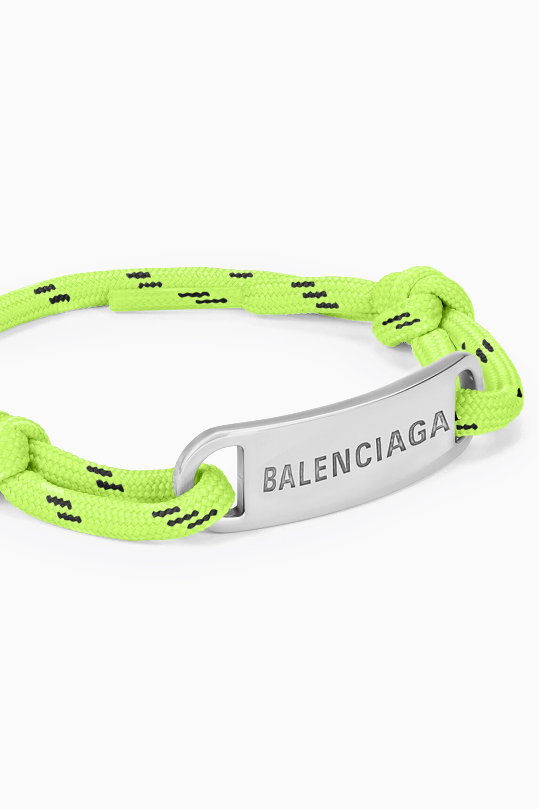 Buy Balenciaga Yellow Logo Plate Cord Bracelet in Brass Cotton for UNISEX in UAE Ounass