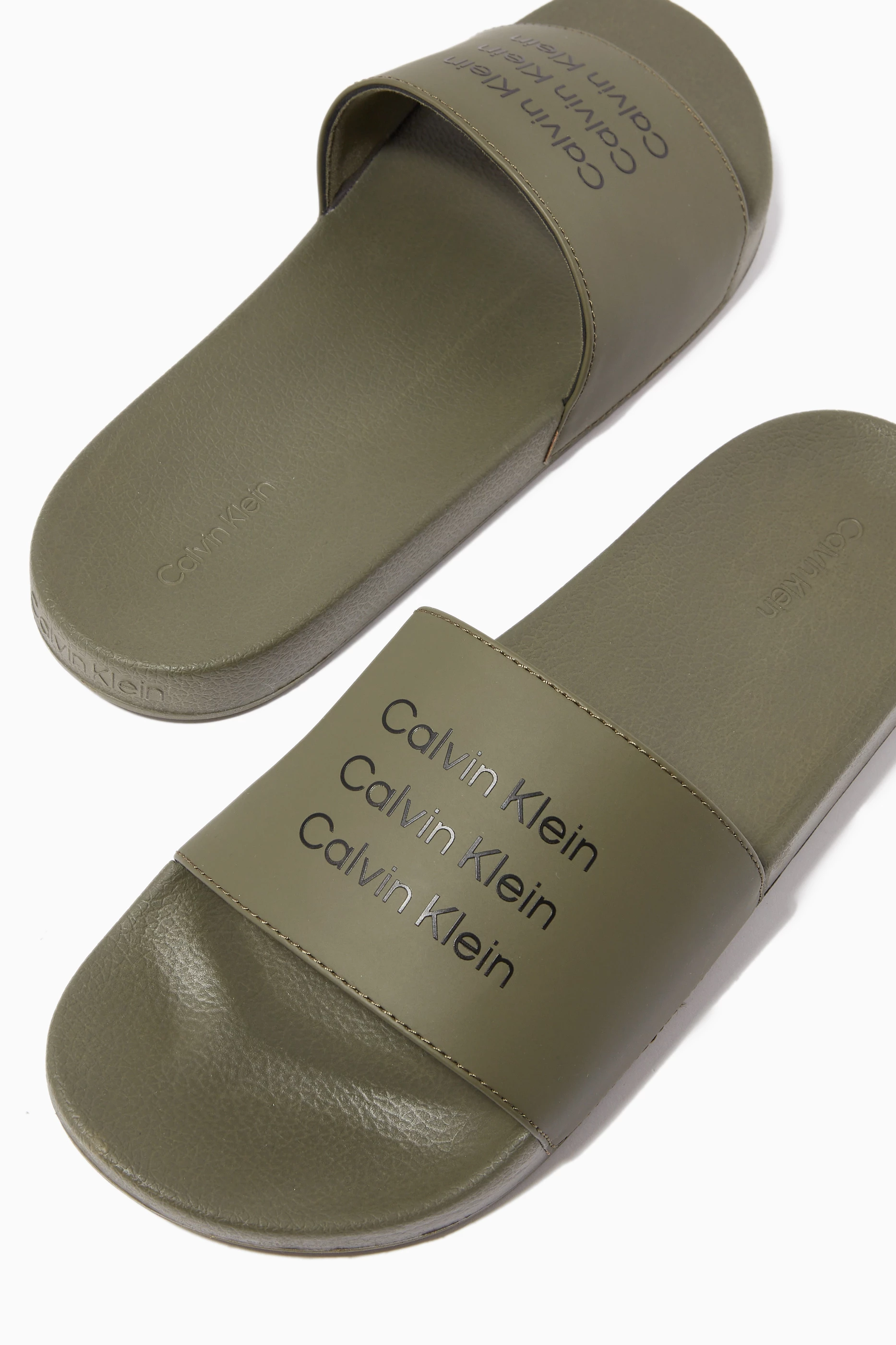 Buy Calvin Klein Green Logo Pool Slide Sandals in Recycled Rubber
