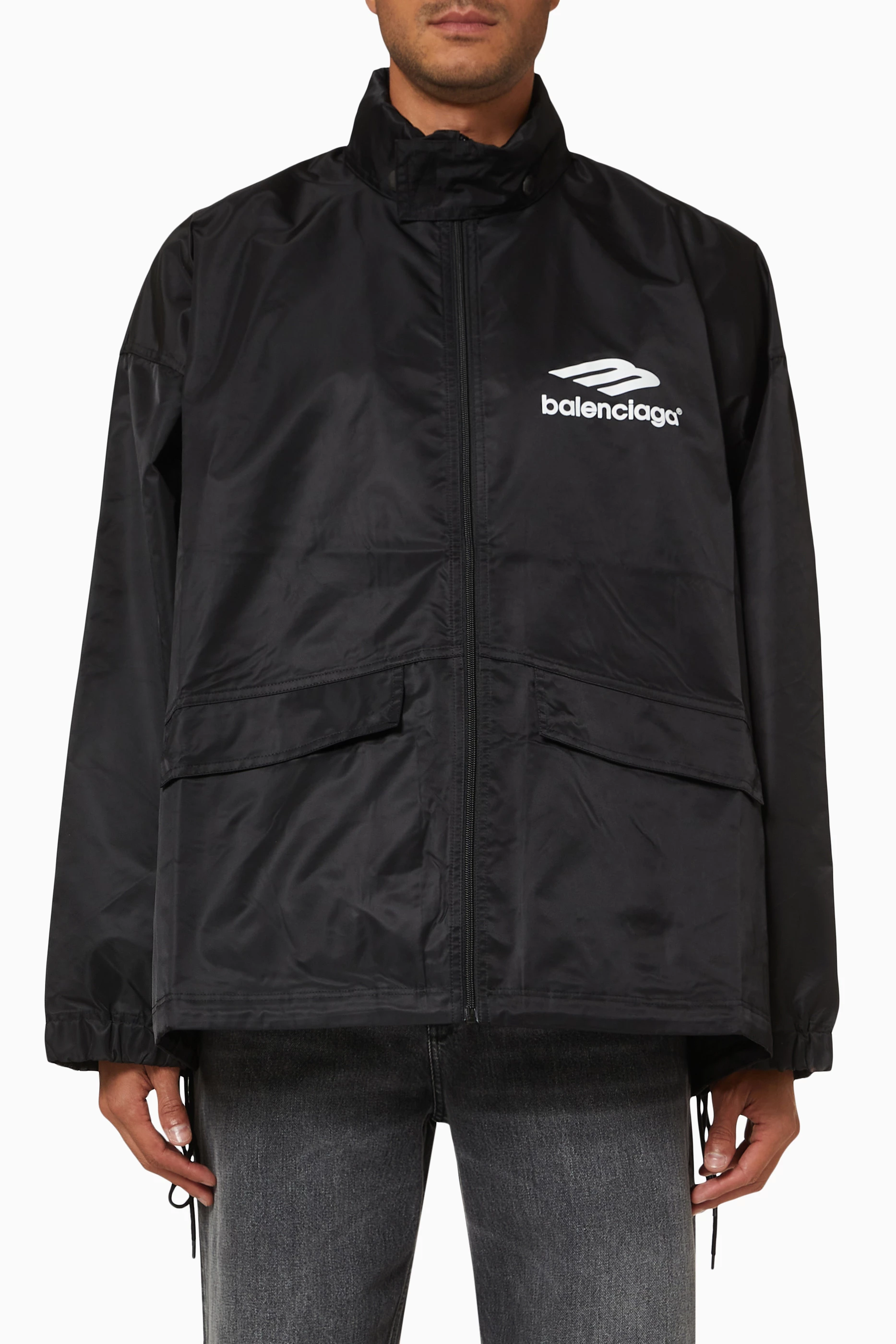 Buy Balenciaga Black 3B Sports Icon Pleated Windbreaker in Nylon for Men in UAE Ounass