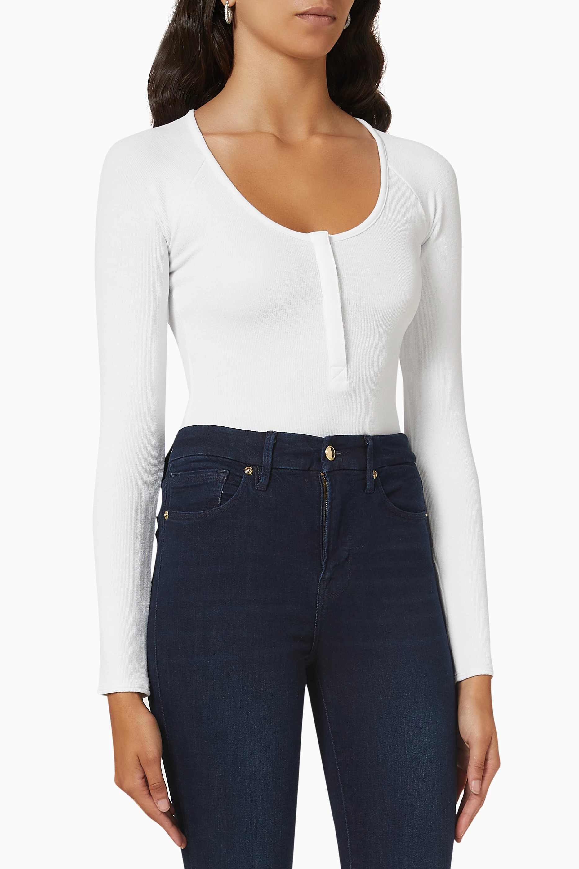 Buy Good American White Feel Good Long Sleeve Bodysuit in Cotton Jersey for  Women in UAE