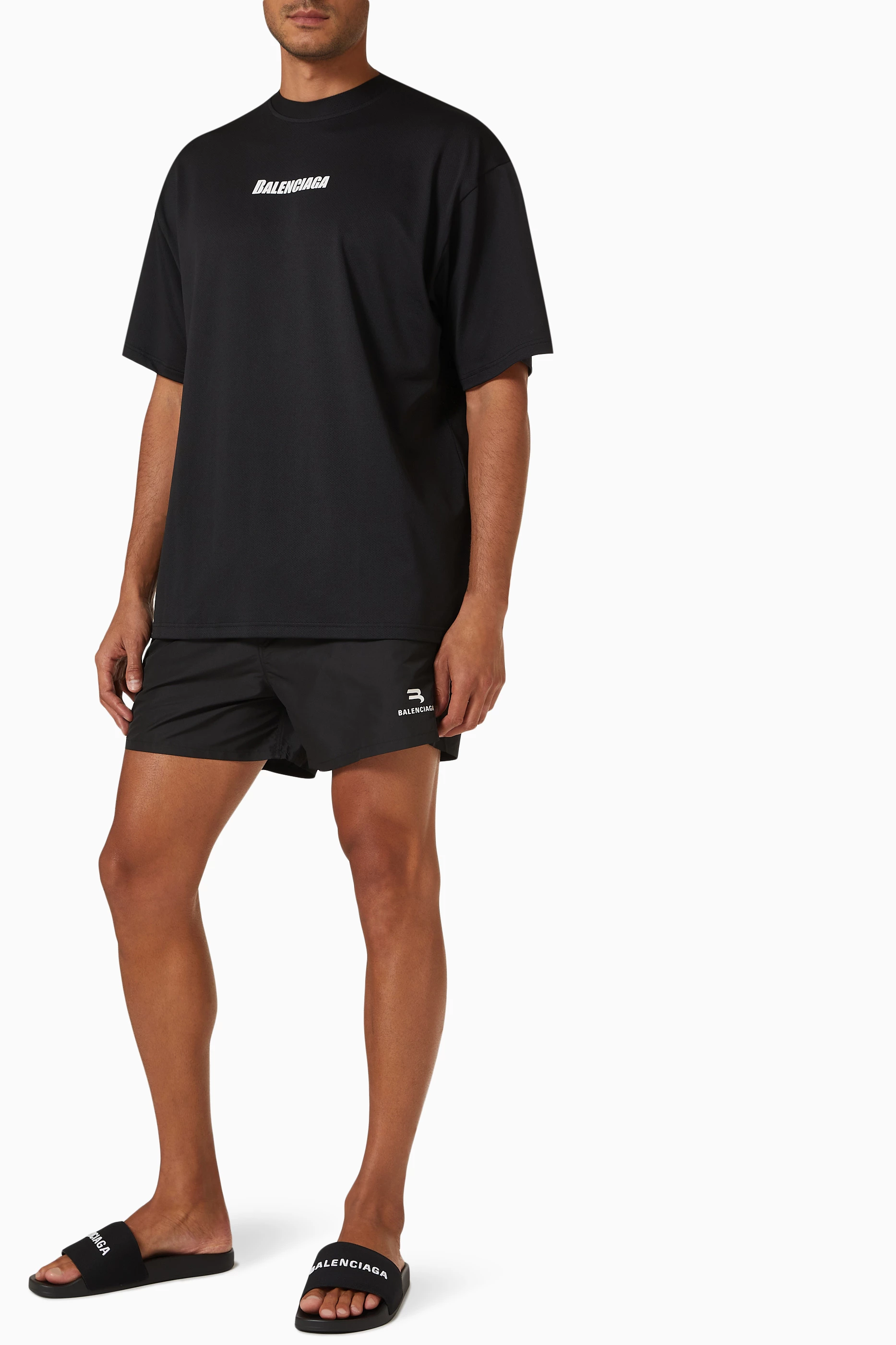 Buy Balenciaga Black Sporty B Swim Shorts in Technical Fabric for Men in UAE Ounass