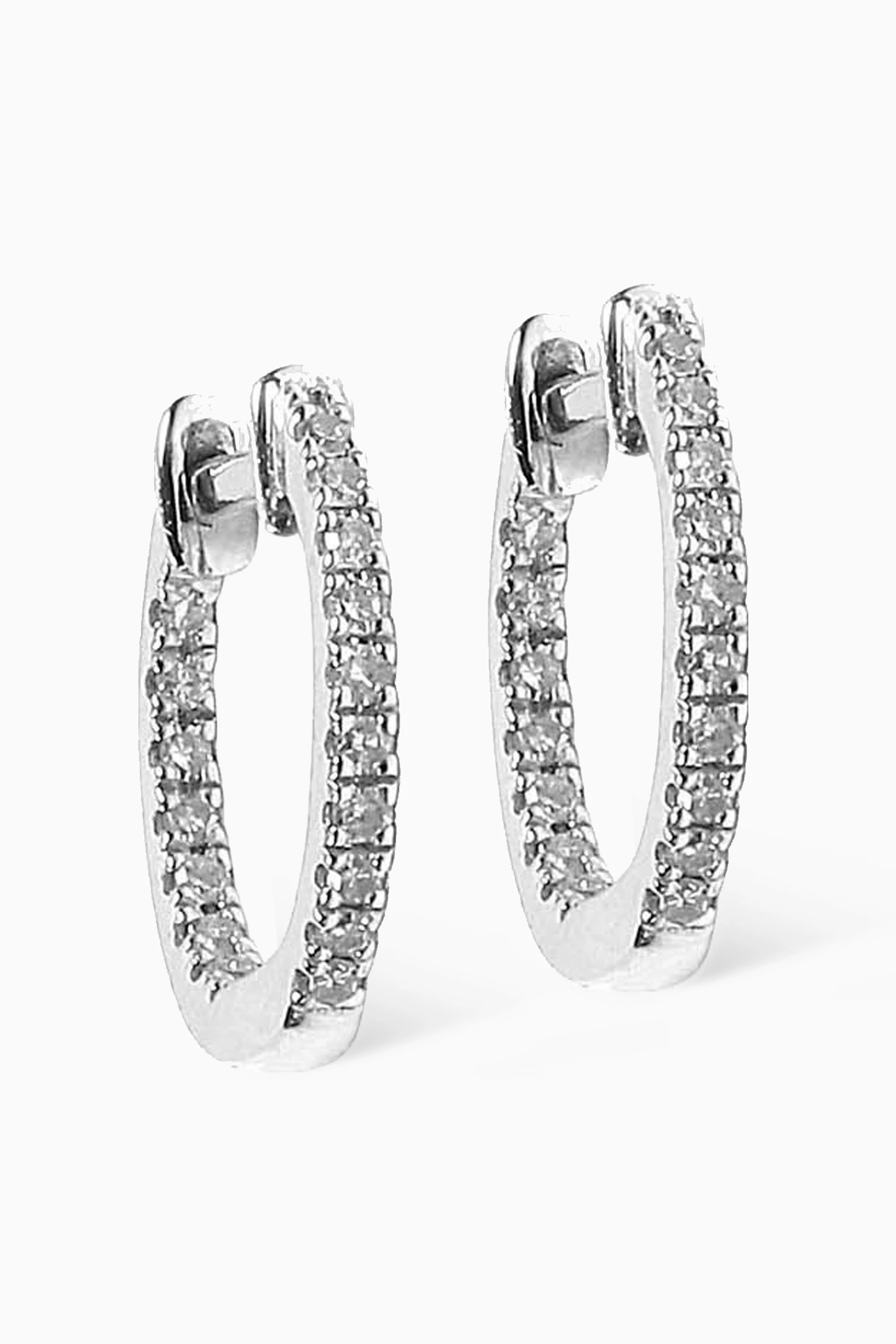 White gold diamond store hoop earrings