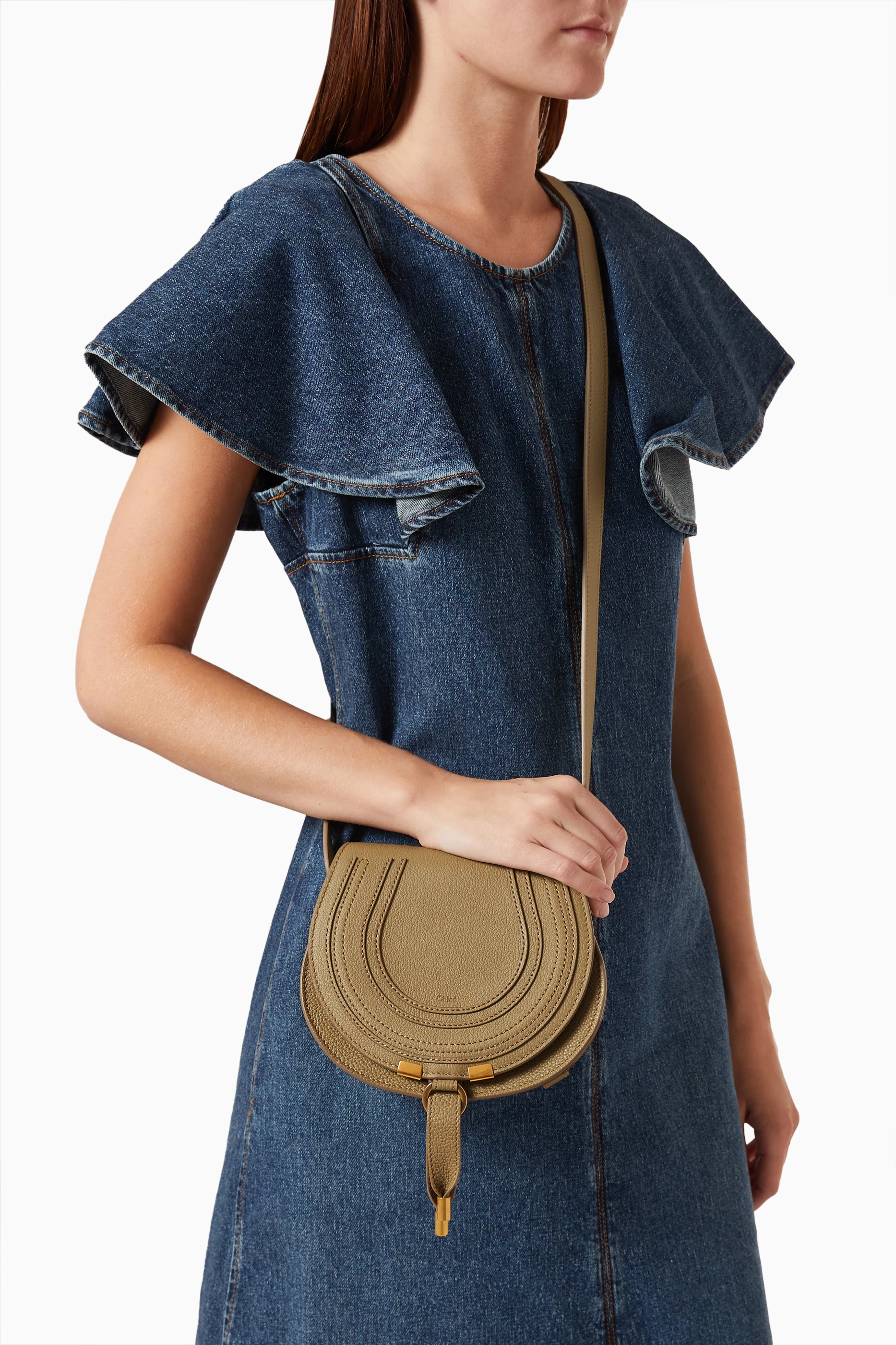Buy Chlo Green Small Marcie Saddle Bag in Grained Calfskin for