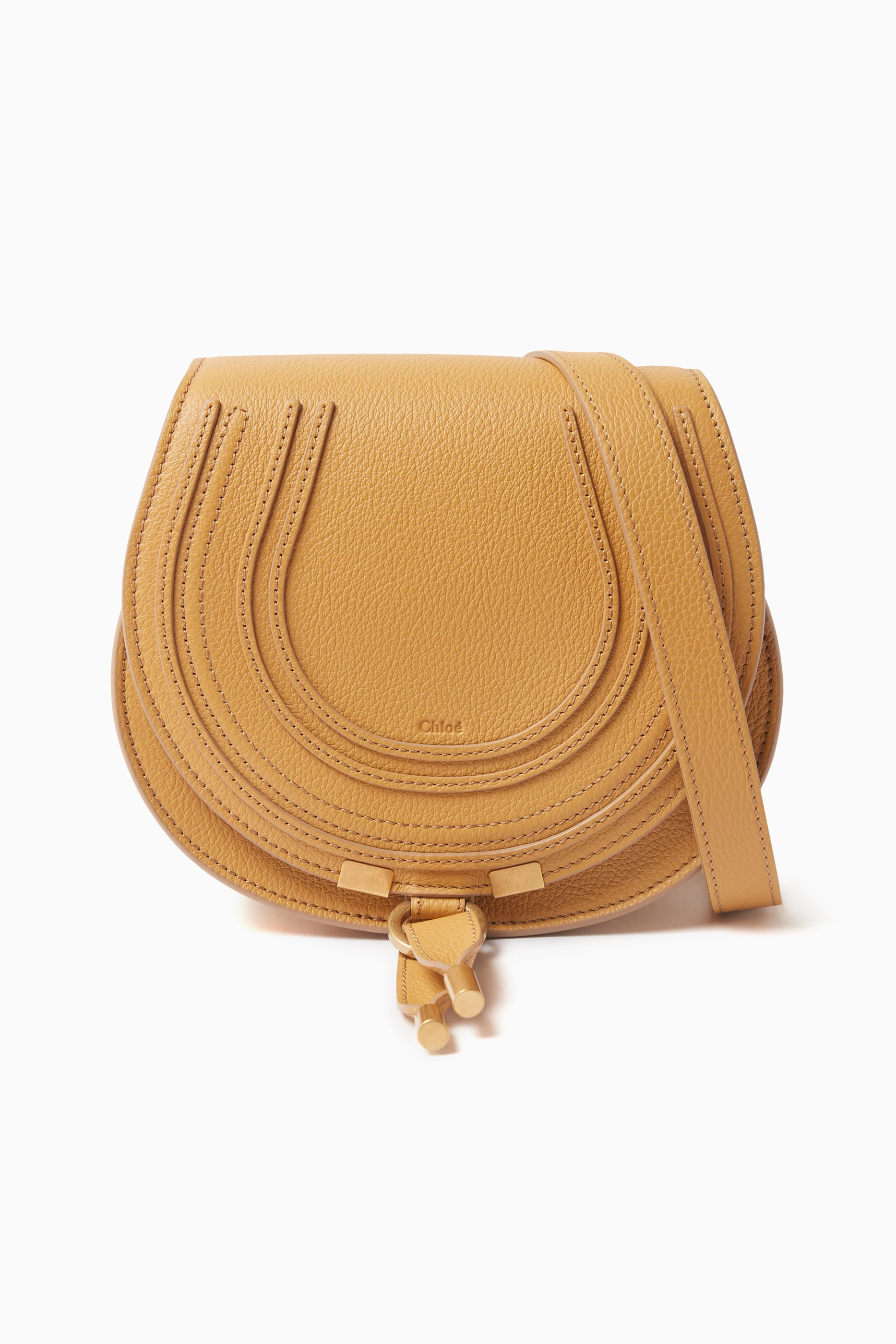 Buy Chlo Orange Small Marcie Saddle Bag in Grained Calfskin for