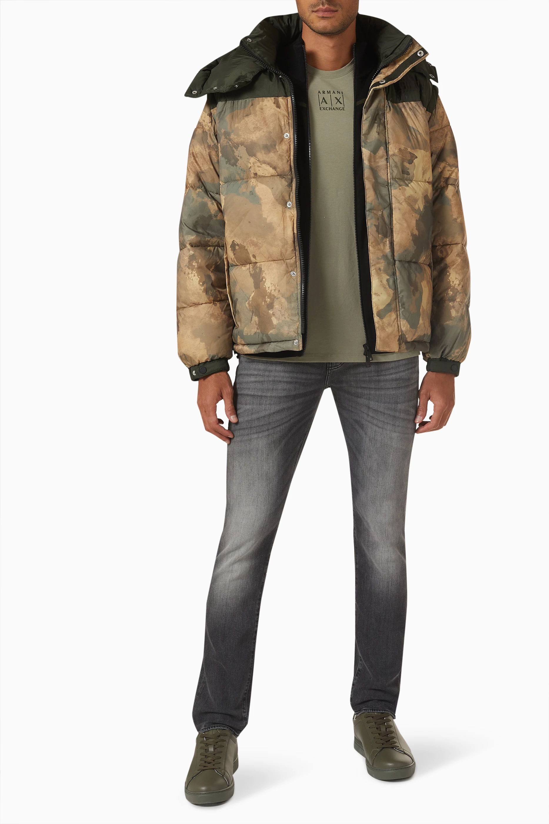 Buy Armani Exchange Multicolour Camo Print Padded Puffer Jacket in
