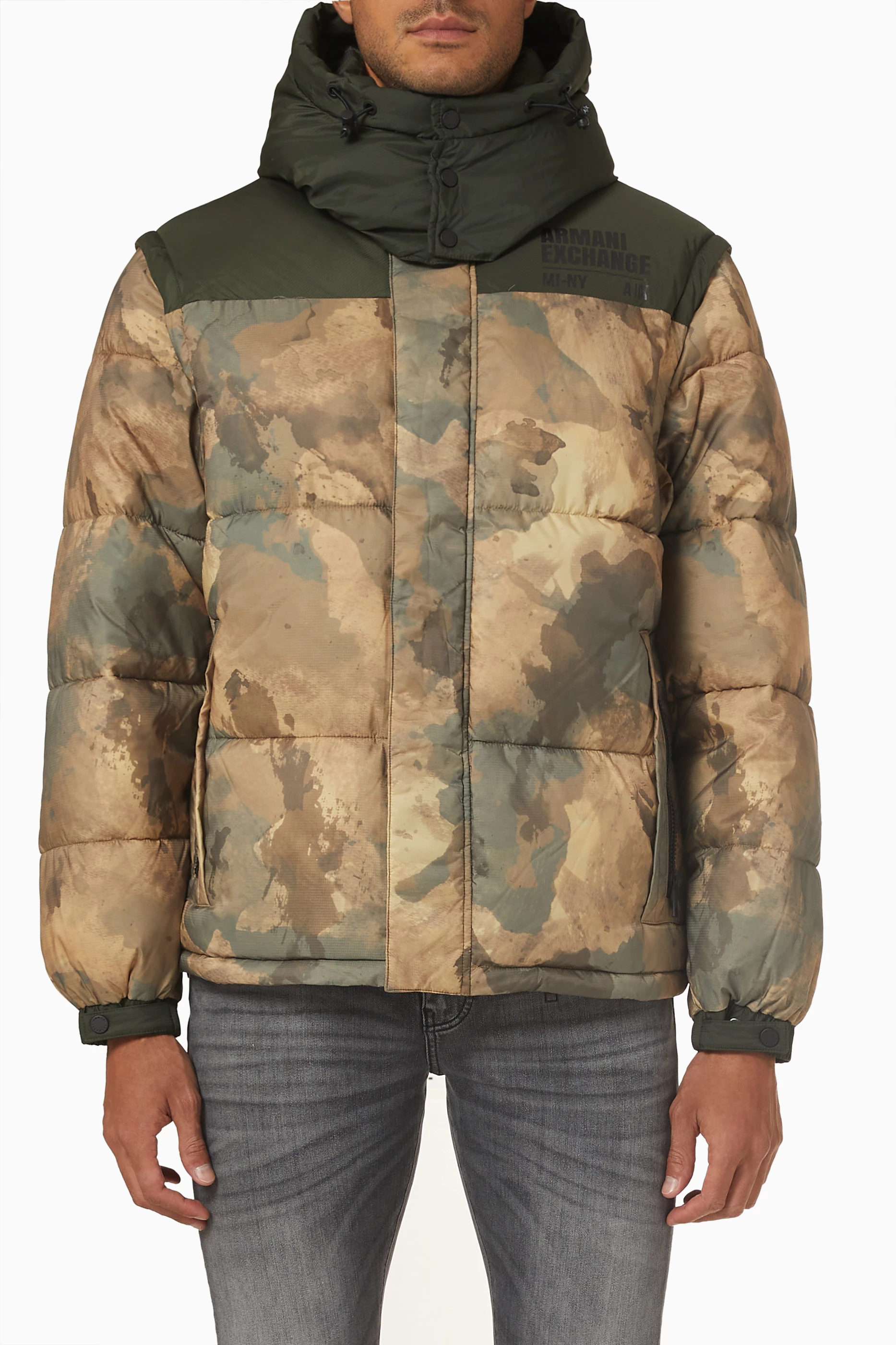 Buy Armani Exchange Multicolour Camo Print Padded Puffer Jacket in