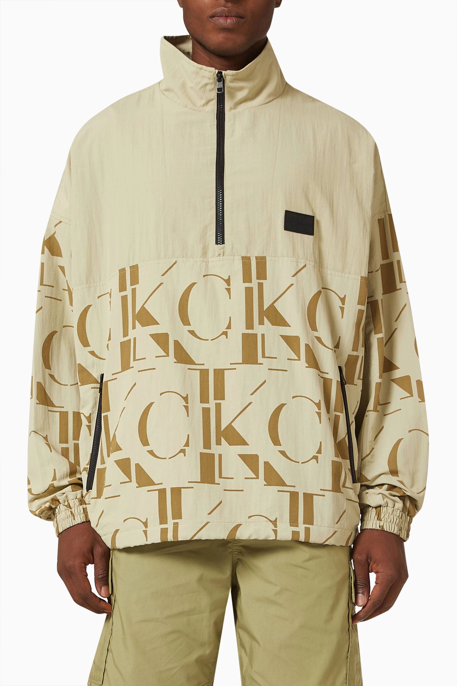 Buy Calvin Klein Jeans Neutral Oversized Monogram Windbreaker in
