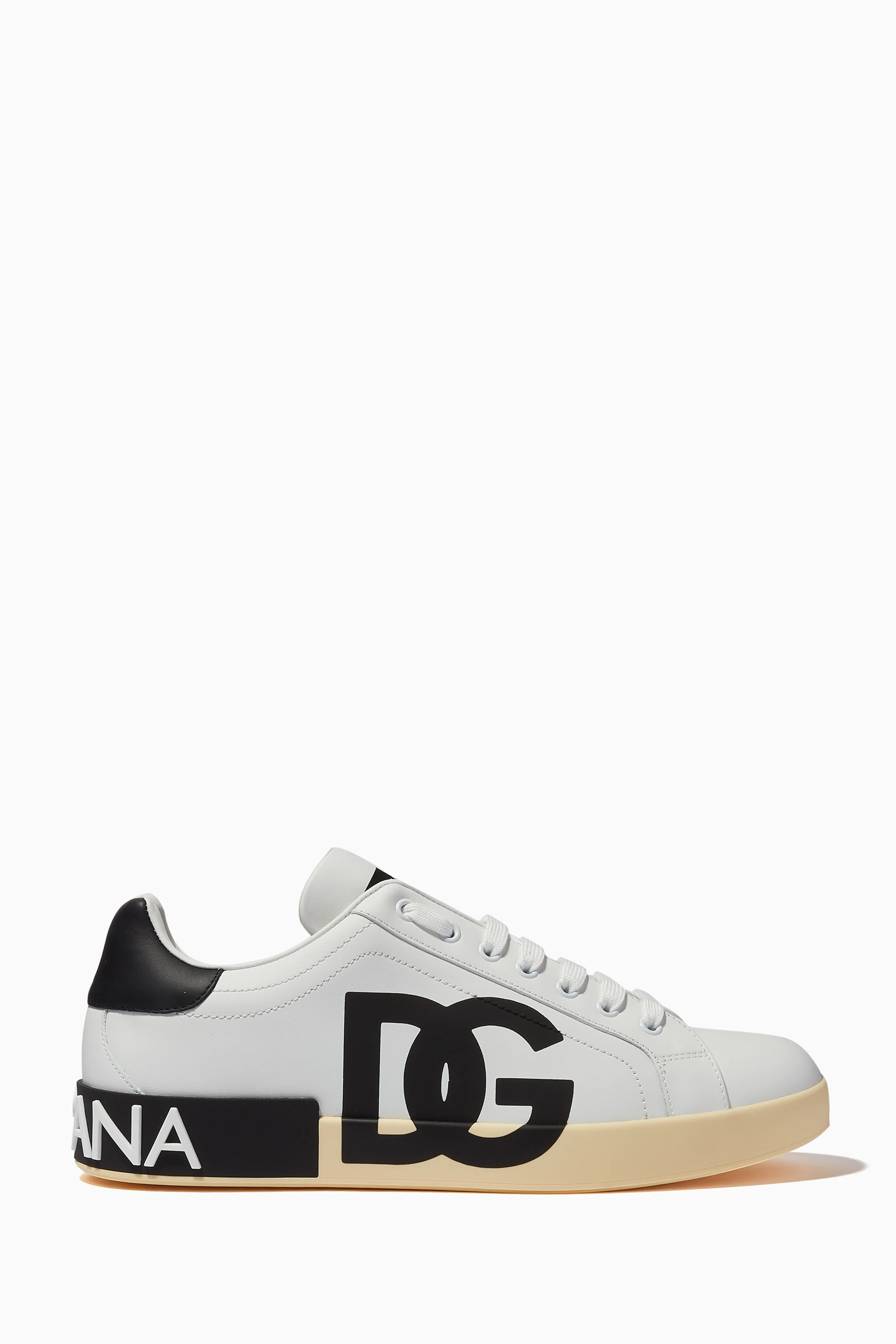 Buy Dolce Gabbana Black Portofino Logo Print Sneakers in Nappa