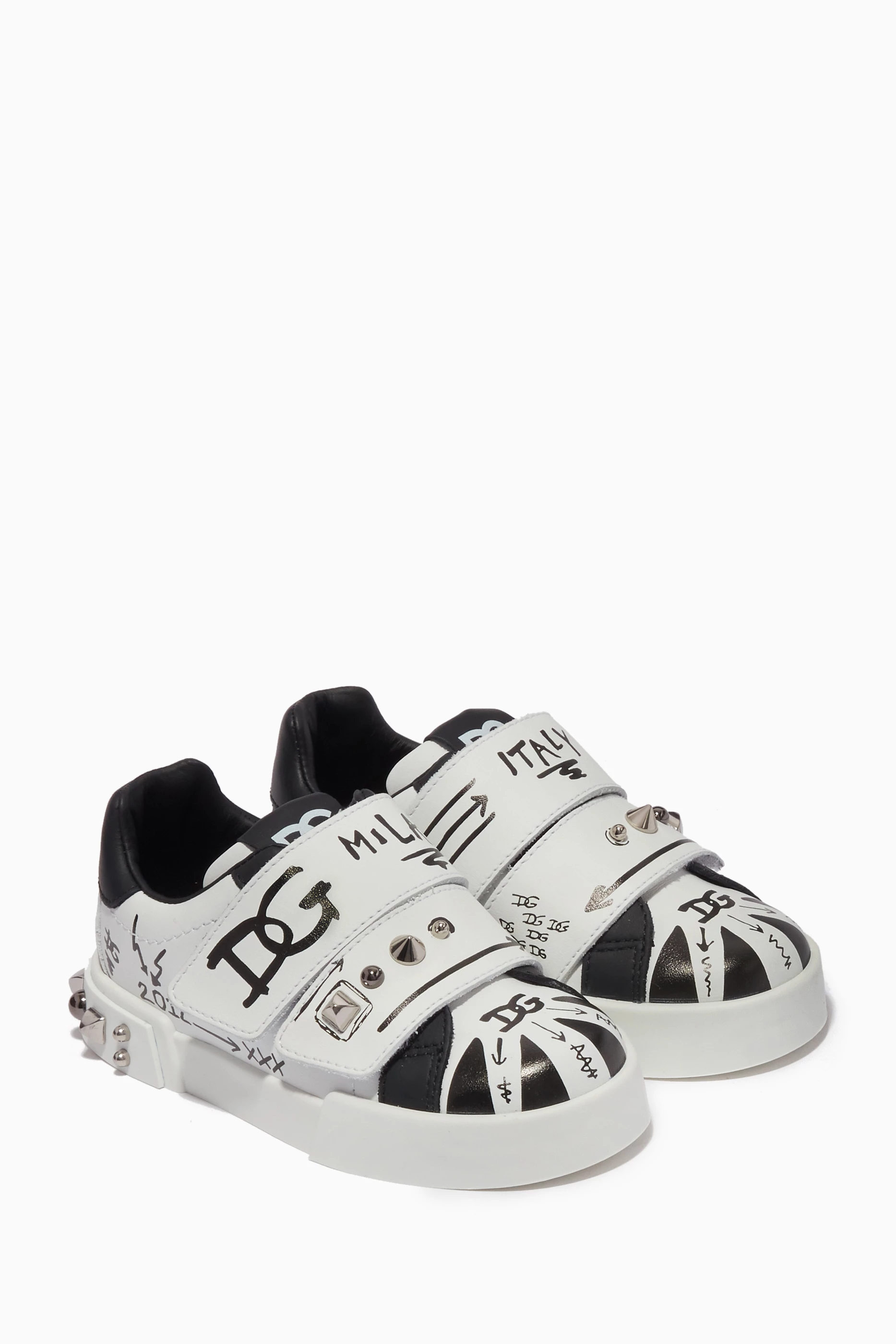Buy Dolce Gabbana White DG Graffiti Sneakers in Leather for Girls in UAE Ounass