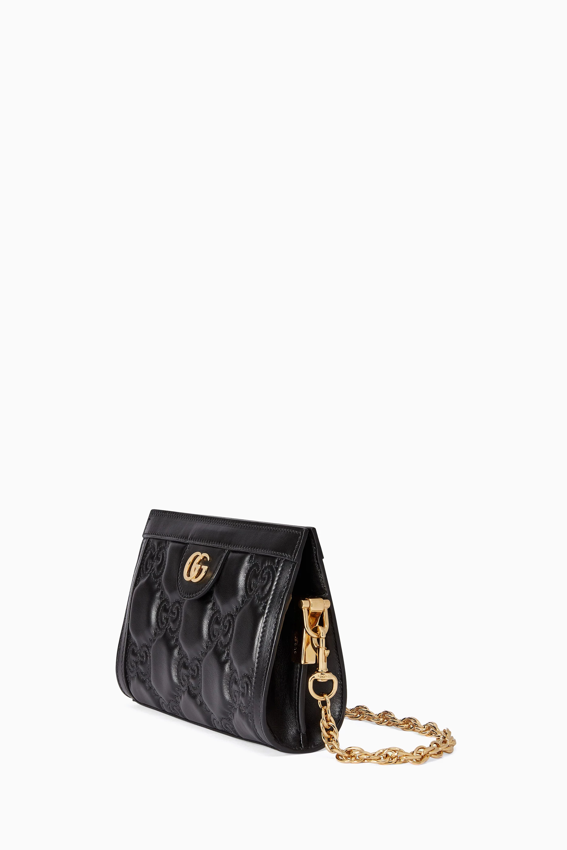 Buy Gucci Black Mini GG embossed Shoulder Bag in Matelass Leather