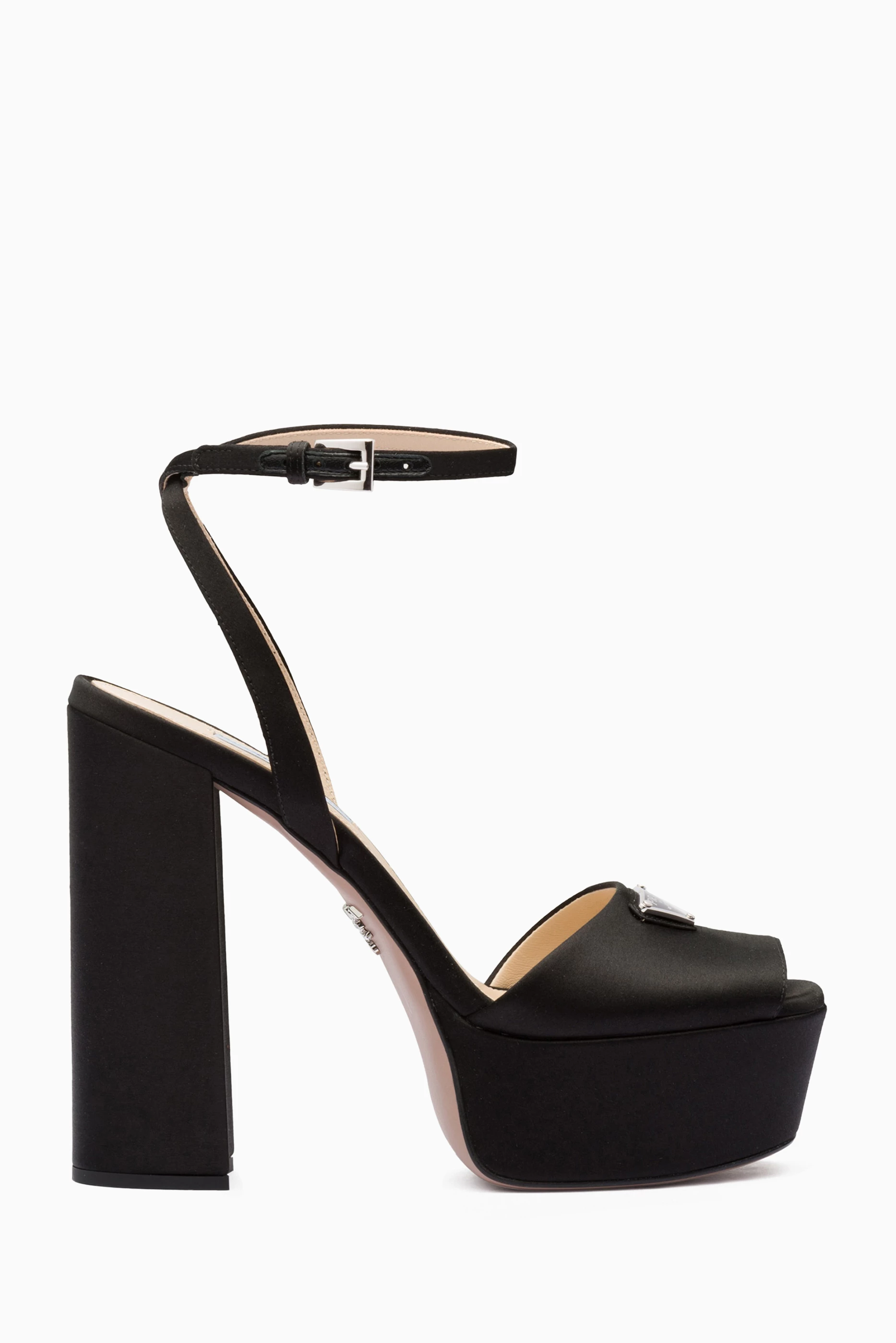 Buy Prada Black Plateau Peep toe Platform Sandals in Satin for