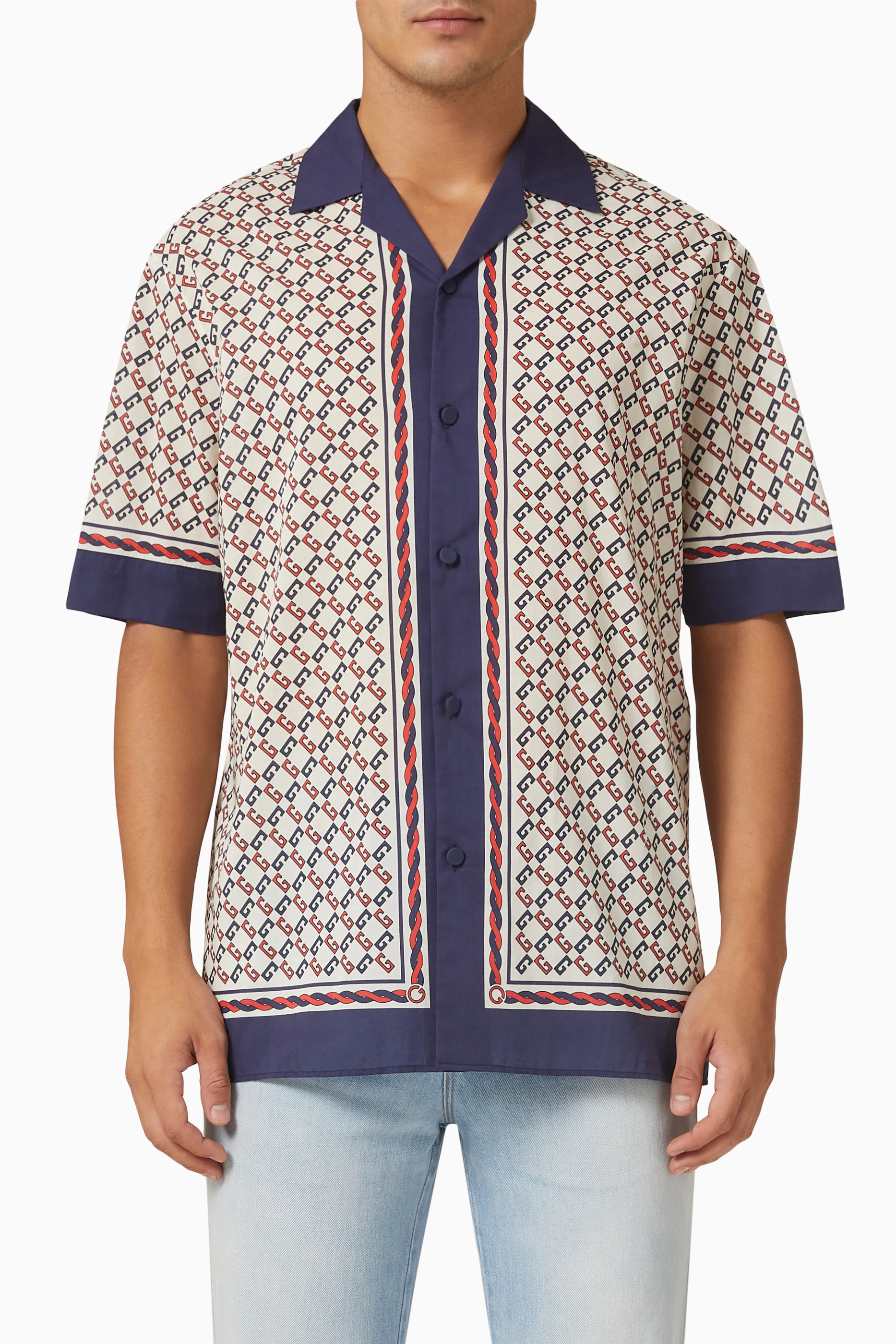 Buy Gucci Multicolour Geometric G Print Bowling Shirt in Muslin for Men in UAE Ounass