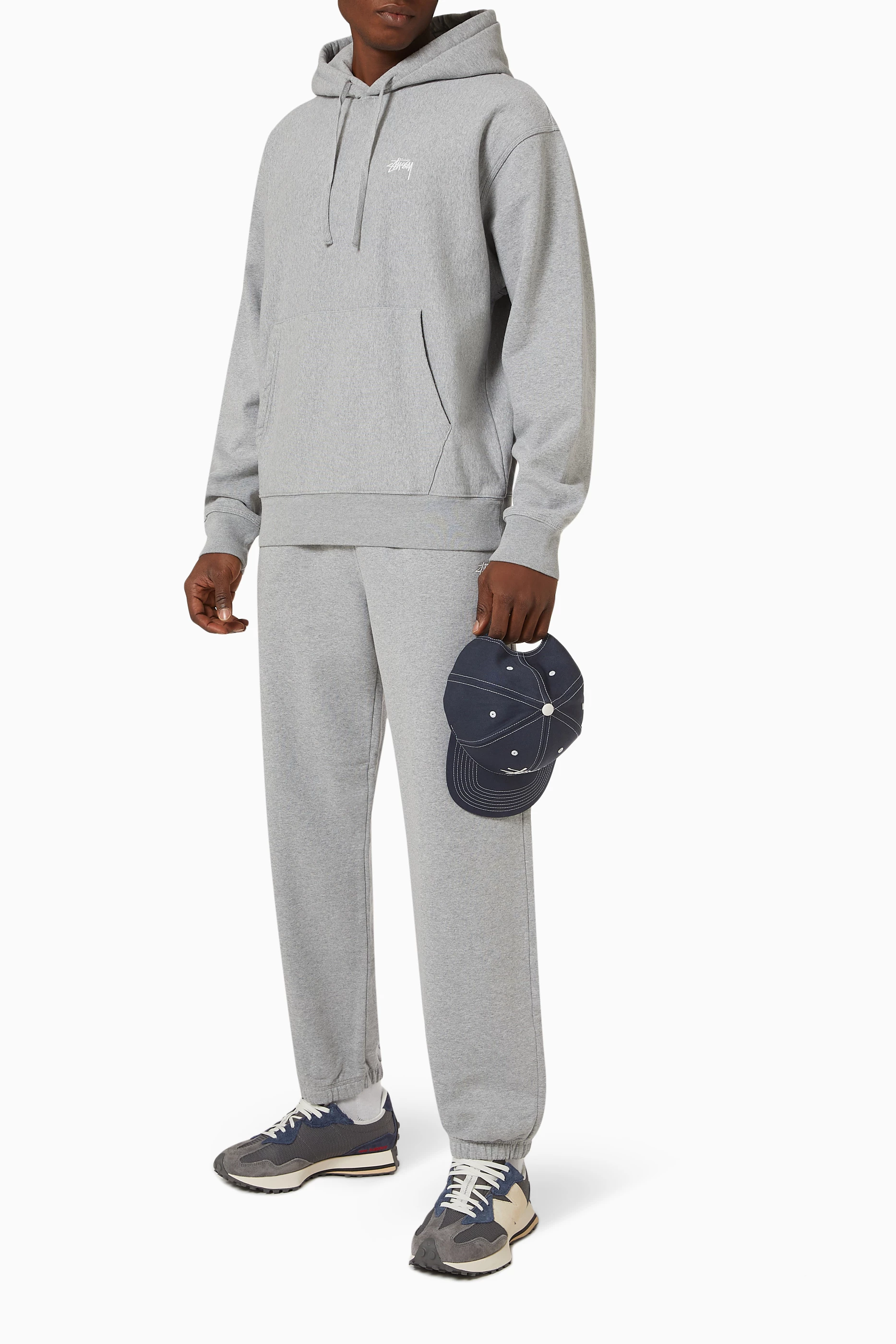 Buy St ssy Grey Stock Logo Hoodie in Fleece for Men in UAE Ounass